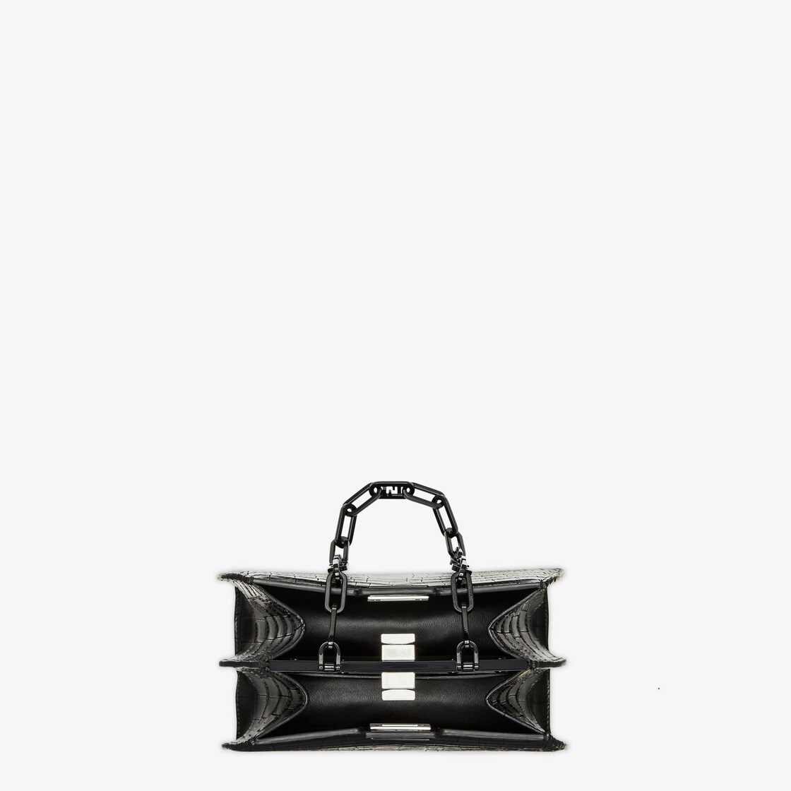 Compact Peekaboo Cut bag made of exquisite matt black crocodile leather. A new evolution of the Peek 4