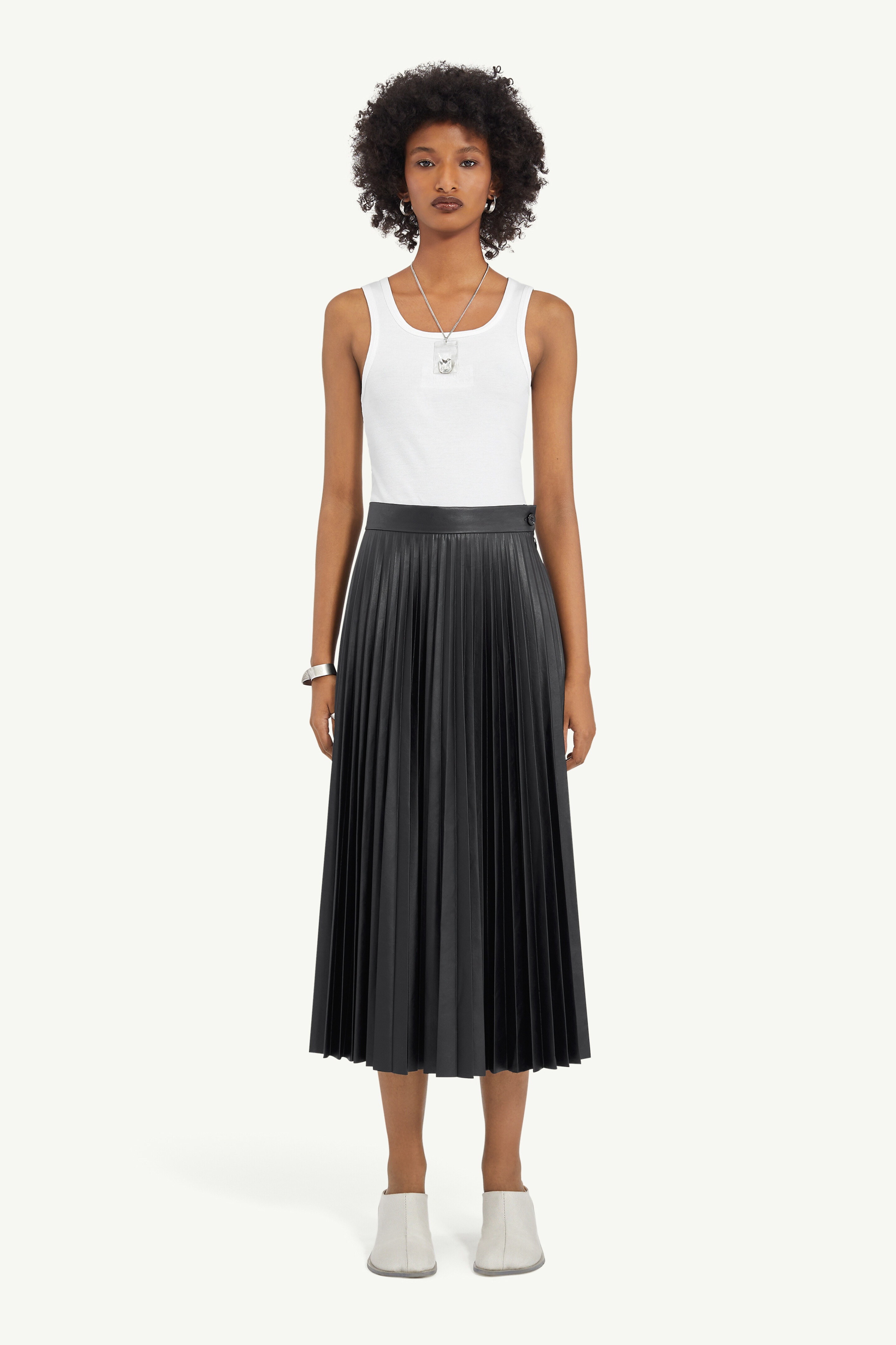 Pleated Faux Leather Midi Skirt - 2