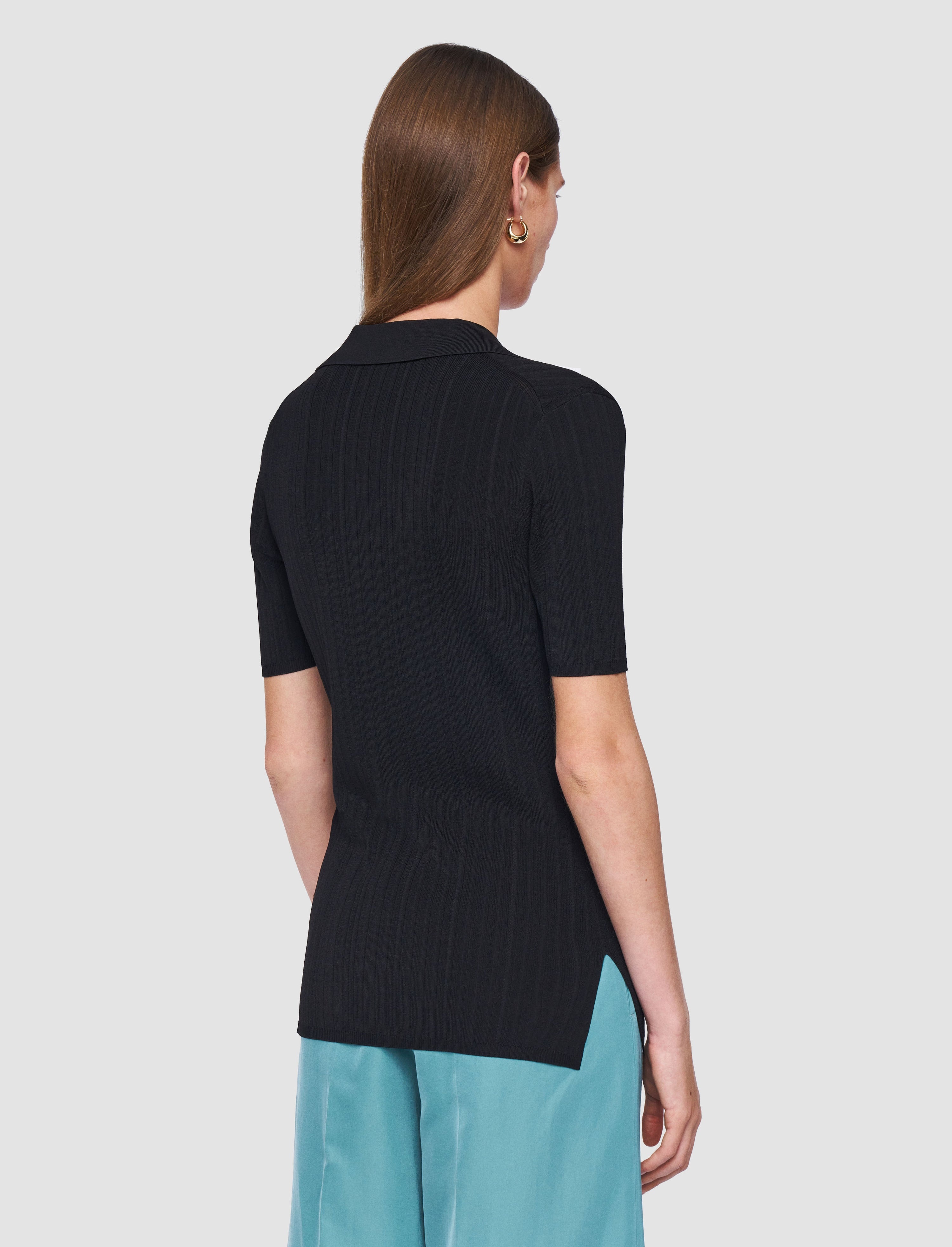 Viscose Rib Knit Polo Top - 4