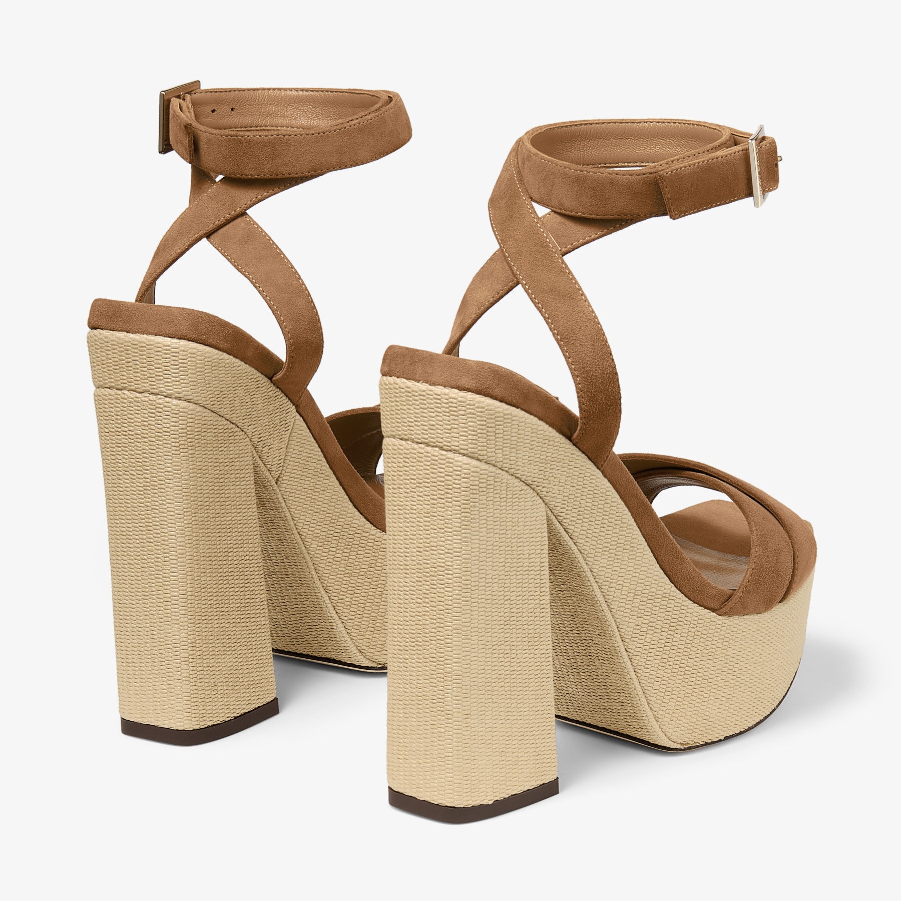 JIMMY CHOO Gaia 140 Rattan Suede Platform Sandals | REVERSIBLE