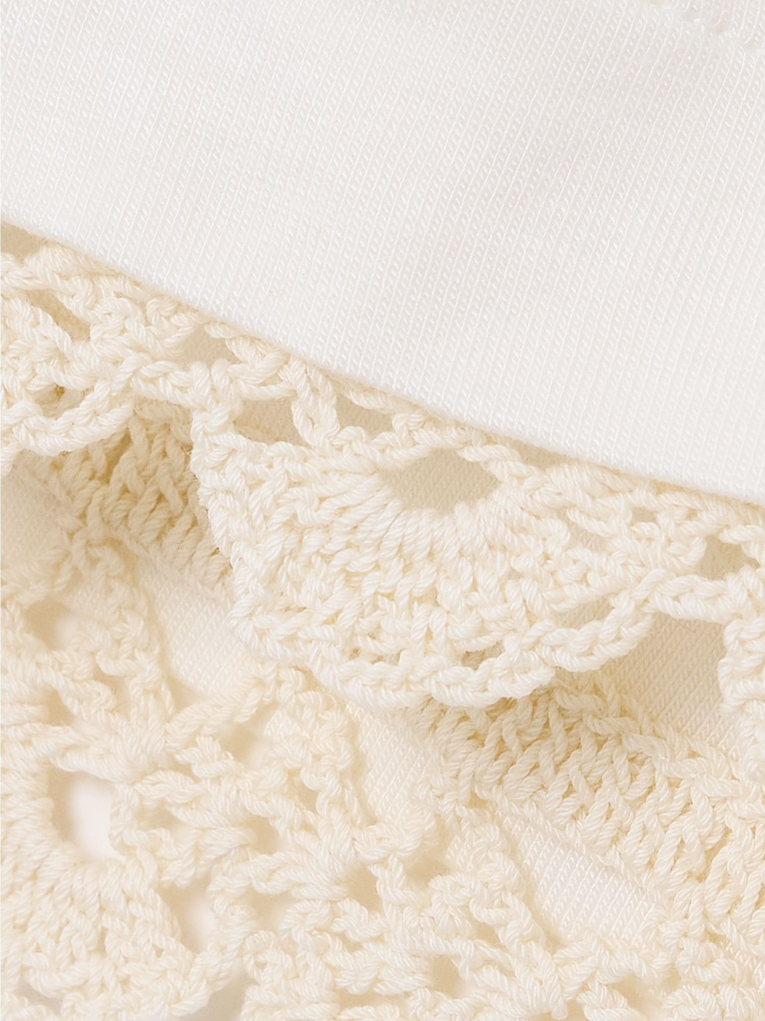 Crochet-trimmed cotton-jersey T-shirt Cream - 4