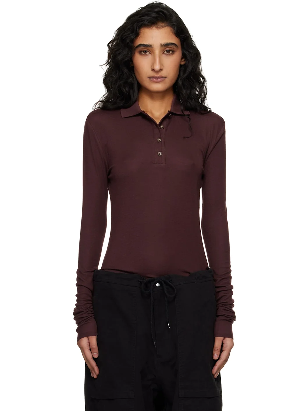 Brown LS Polo - 1