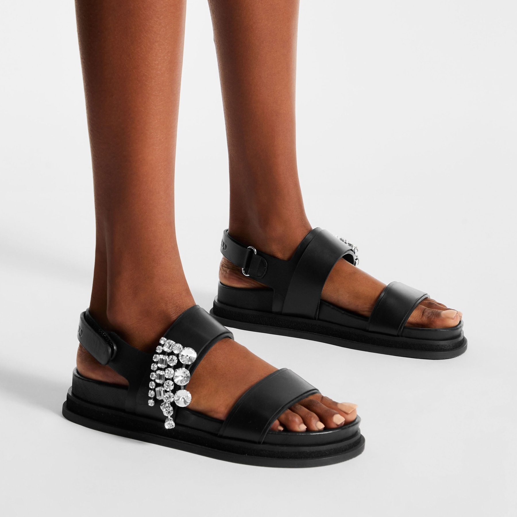 Verity Sandal Flat
Black Leather Crystal Flat Sandals - 2