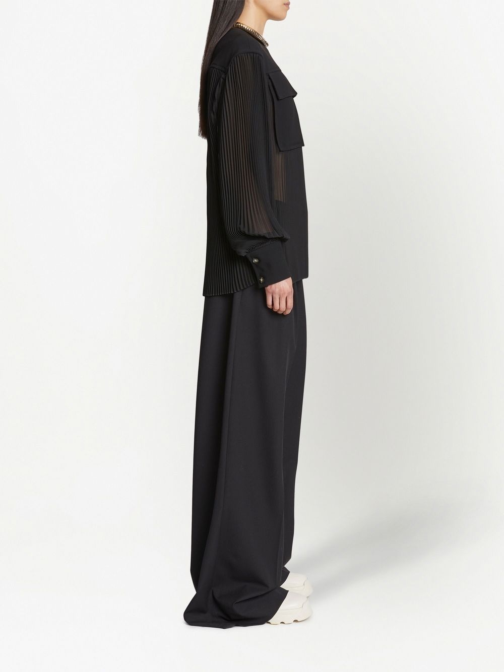 pleated long-sleeved blouse - 3