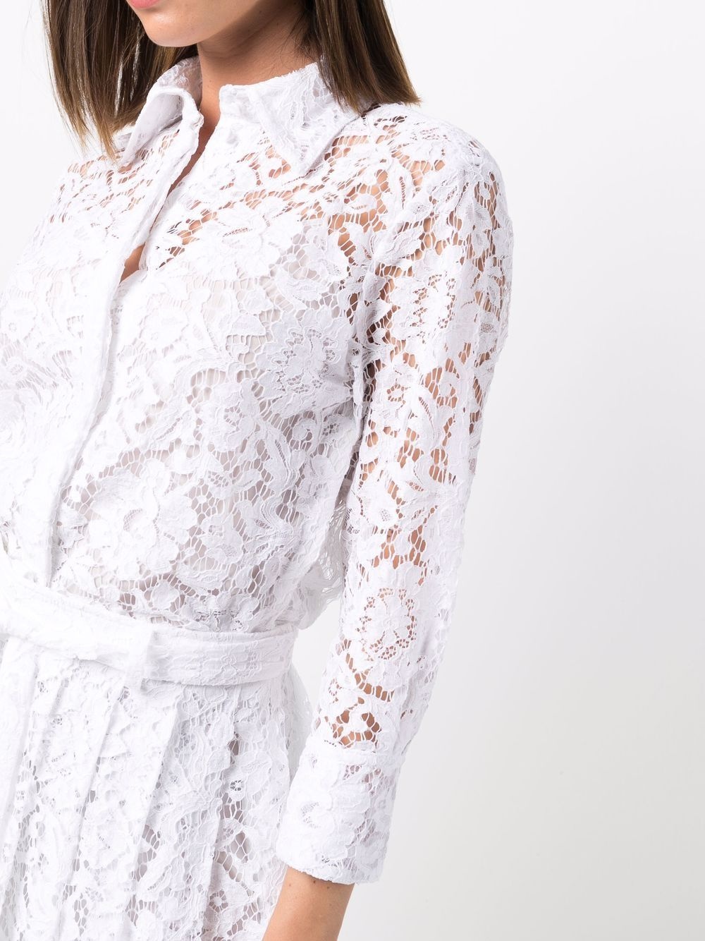 floral-lace pleated shirt-dress - 5