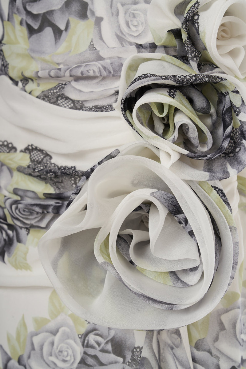 ROSE PRINT SILK GEORGETTE EVENING DRESS W/ VOLANT 3