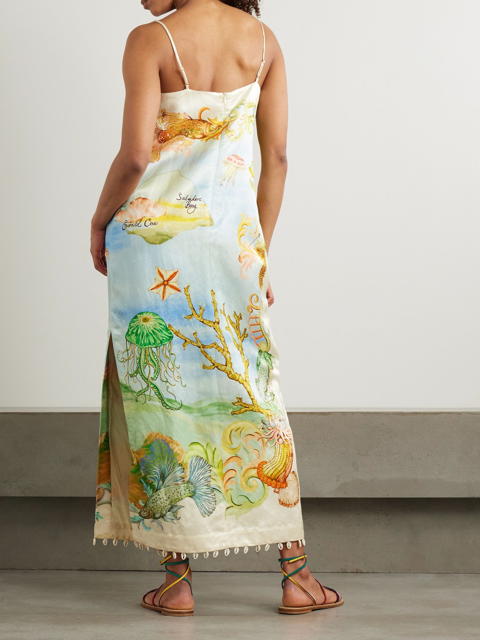 + Sam Pauletto Emerald Cove embellished printed hemp and silk-blend midi dress Blue - 3
