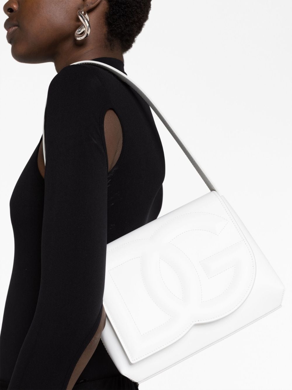 logo-embossed leather shoulder bag - 3