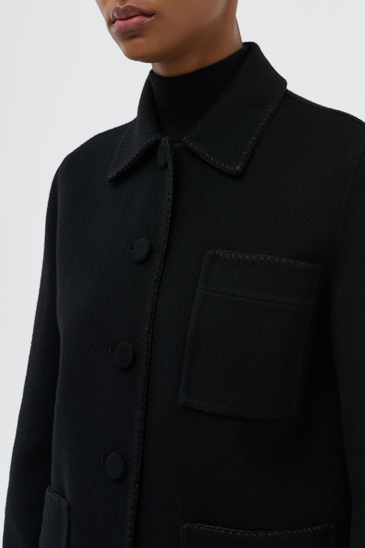 Ulu Chore Jacket in Black Double-Face Recycled Cashmere - 5