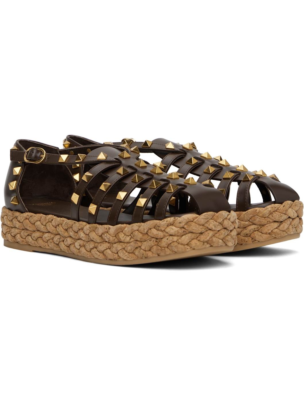 Brown Rockstud Cork Sandals - 4