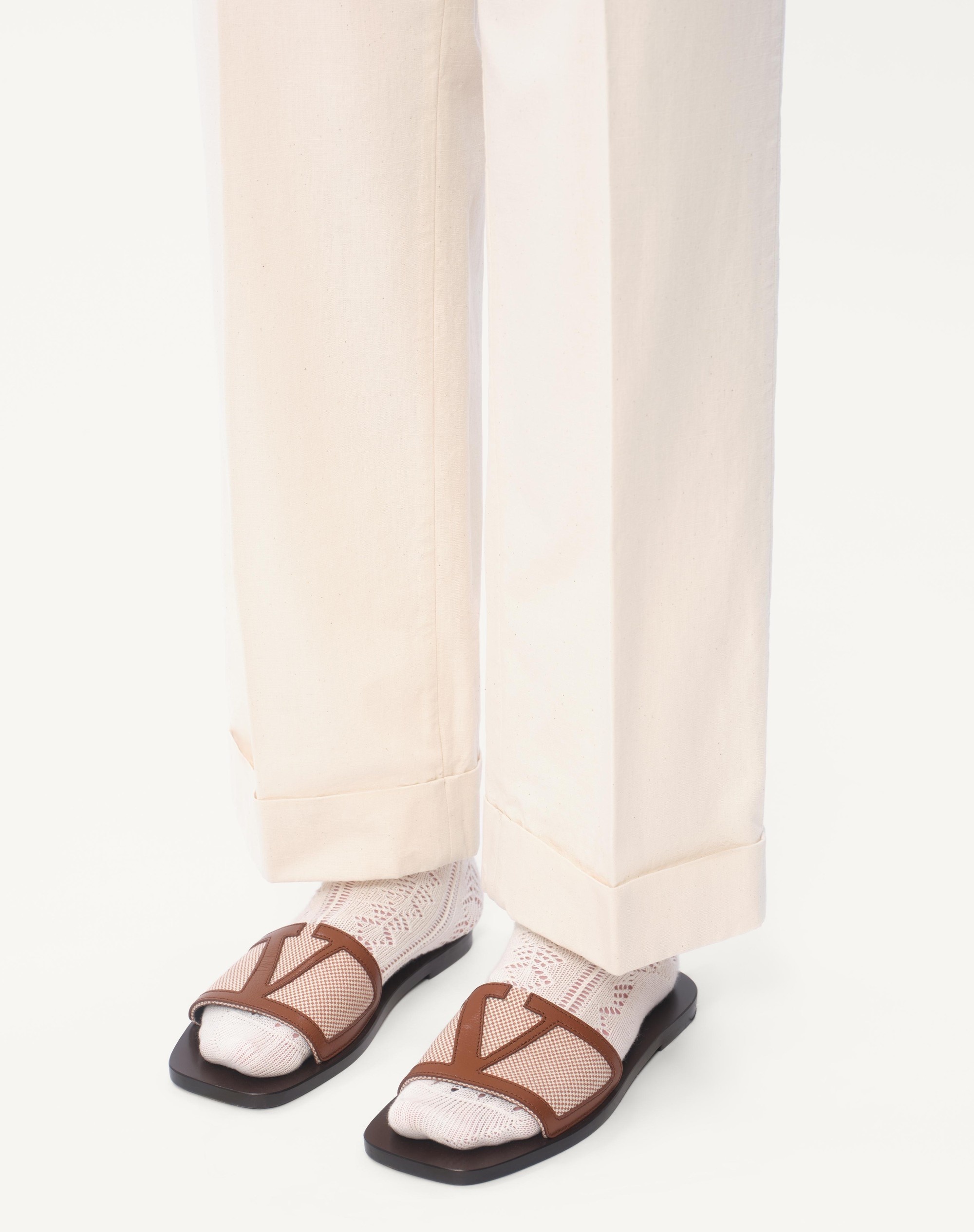 Valentino VIVA SUPERSTAR SLIDE SANDAL IN CANVAS FABRIC AND