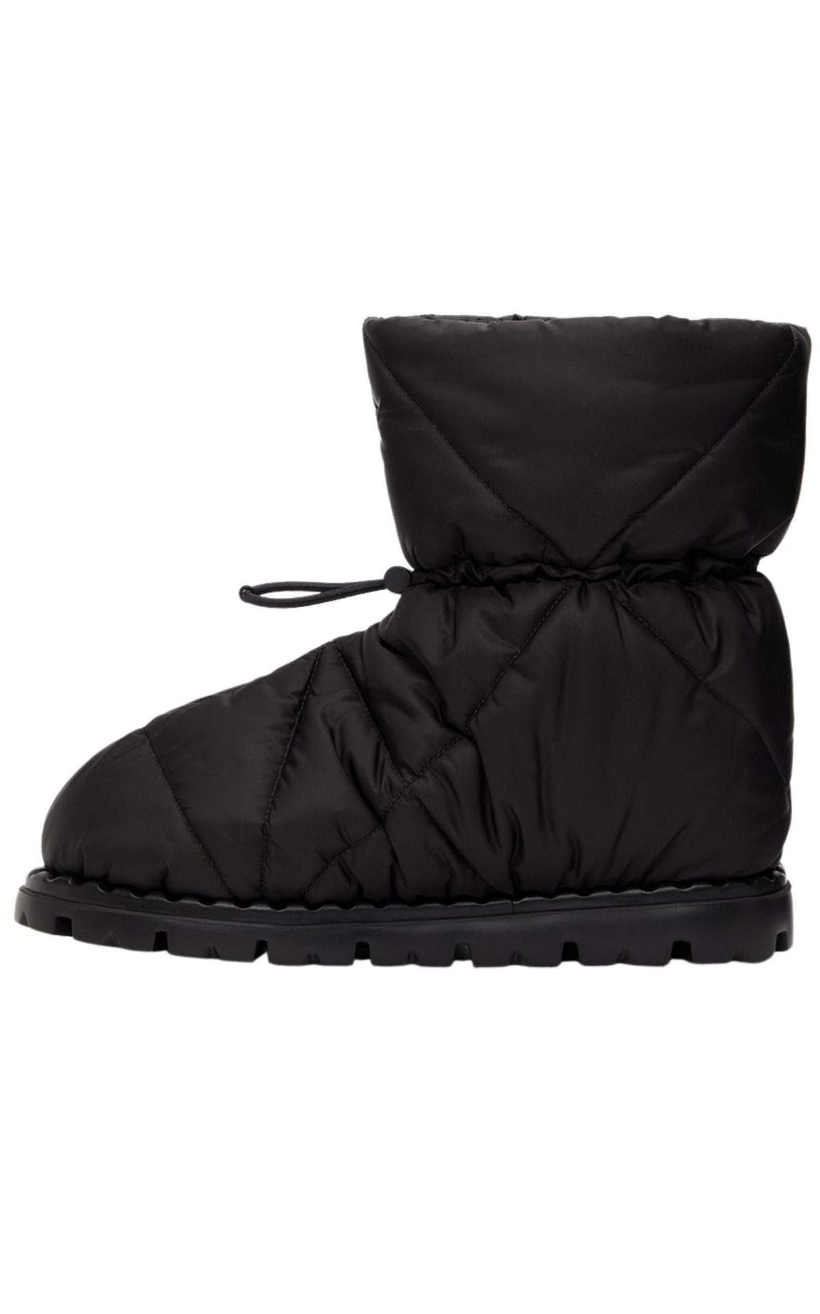 Black Quilted Nylon Drawstring Ankle Boots - 3