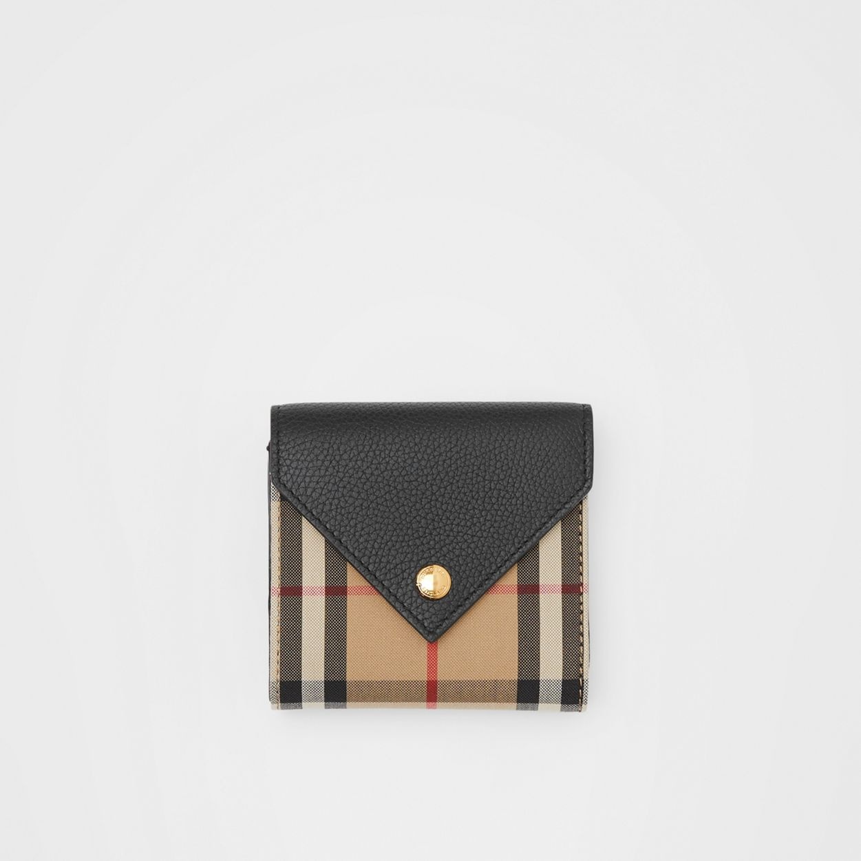 Vintage Check and Grainy Leather Folding Wallet - 1