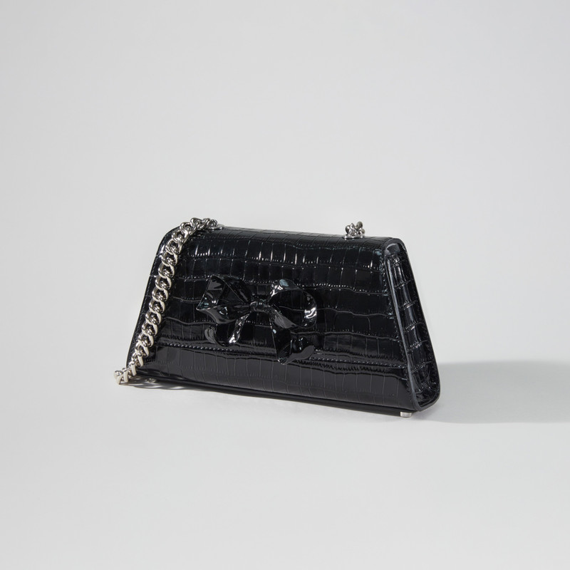 self-portrait Black Croc Bow Mini Shoulder Bag outlook