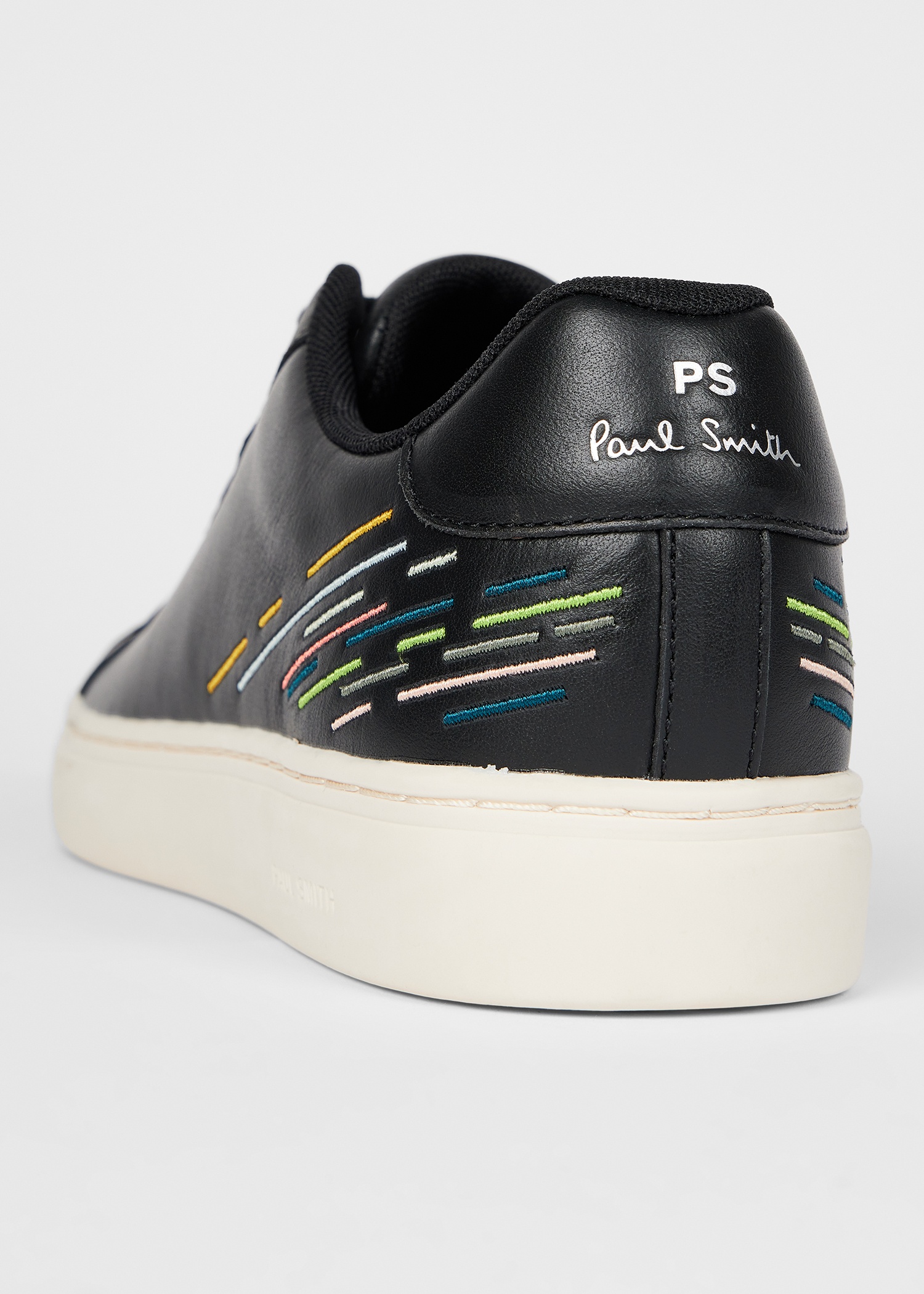Black Leather 'Rex' Embroidery Trainers - 3