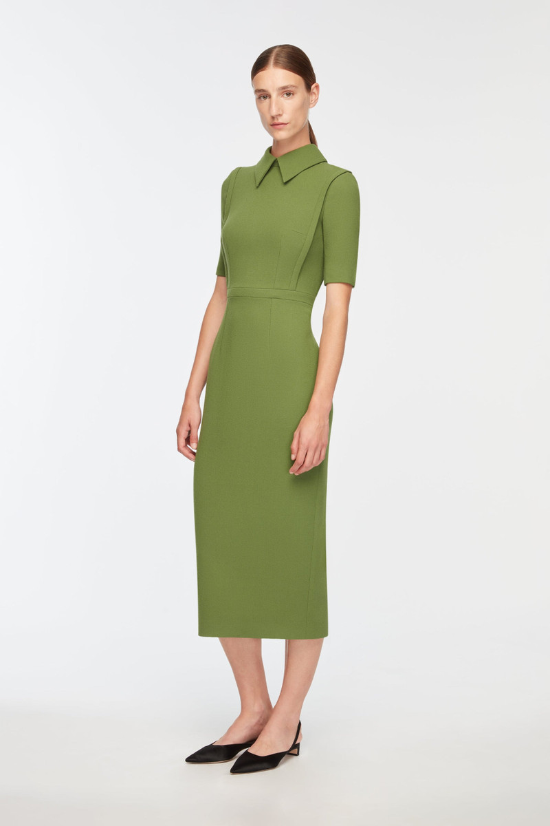 Valletta Dress In Olive Single Wool Crepe 3