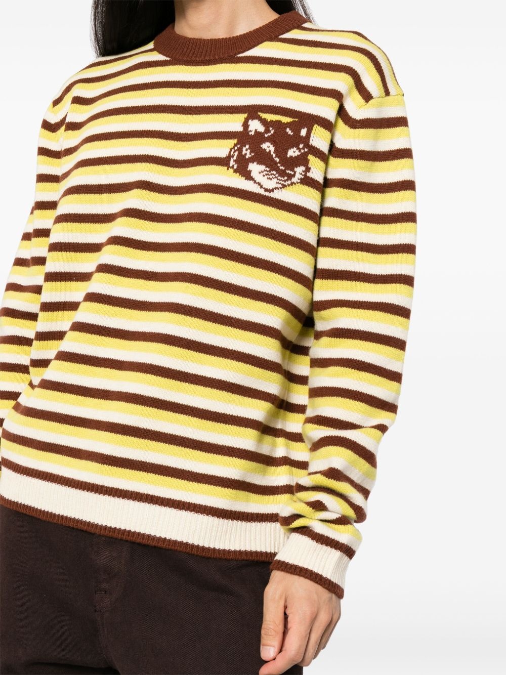 Fox head intarsia striped jumper - 5