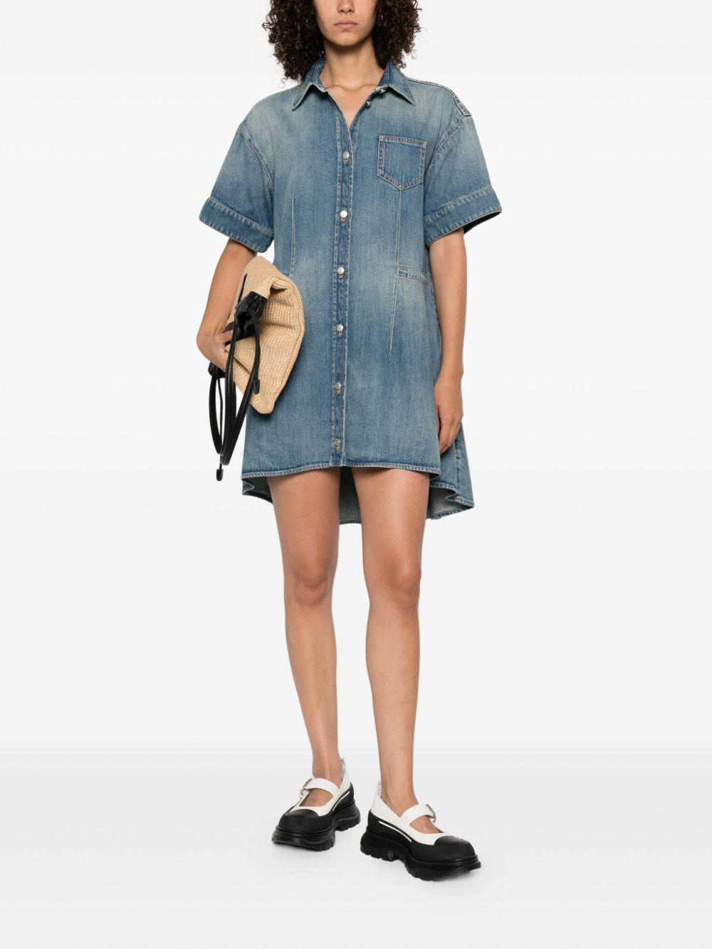 short-sleeved denim dress - 2