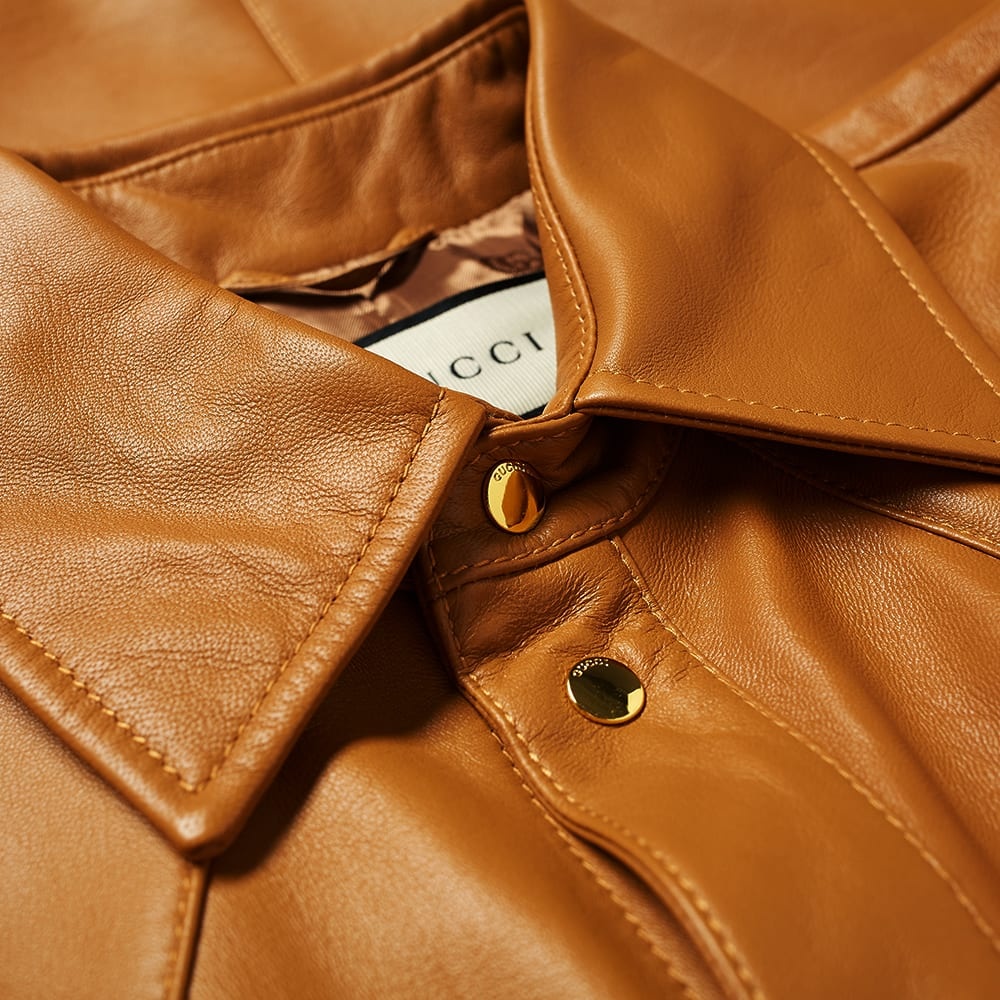 Gucci Embossed Logo Leather Shirt Jacket - 4