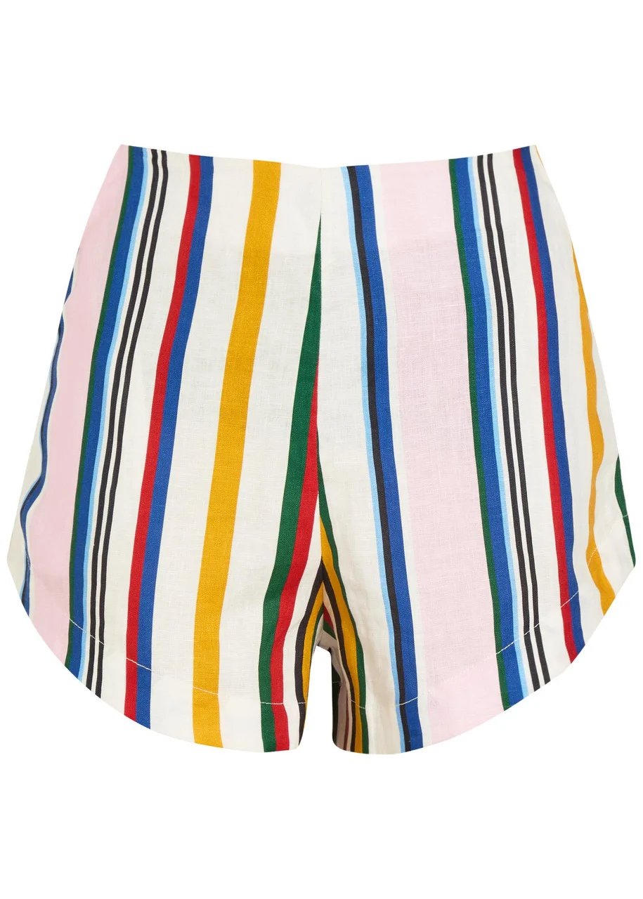 Cala DE LA Cruz Bahamas Striped Linen Shorts - 1