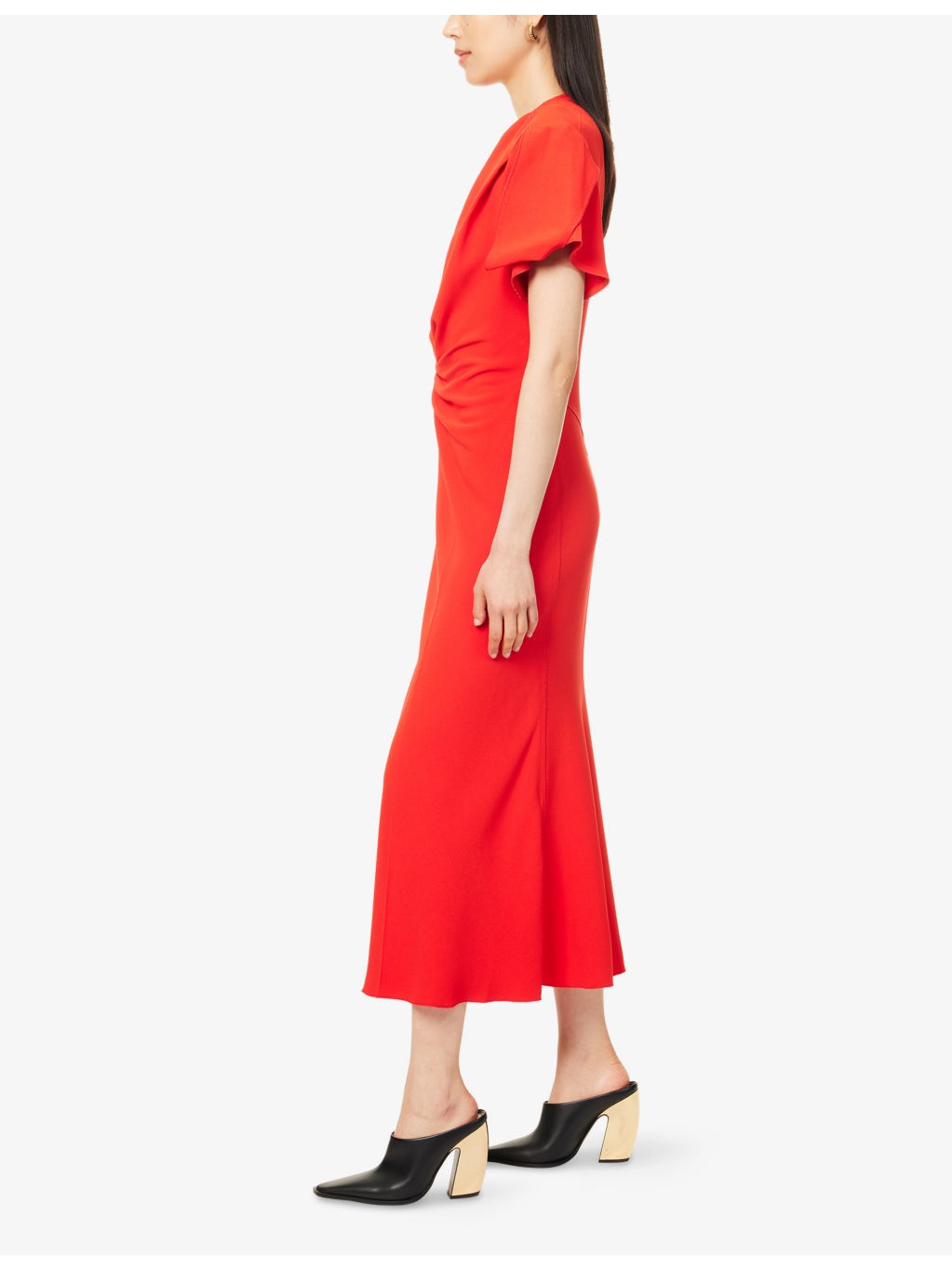 Ruched V-Neck Stretch-Woven Midi Dress - 3