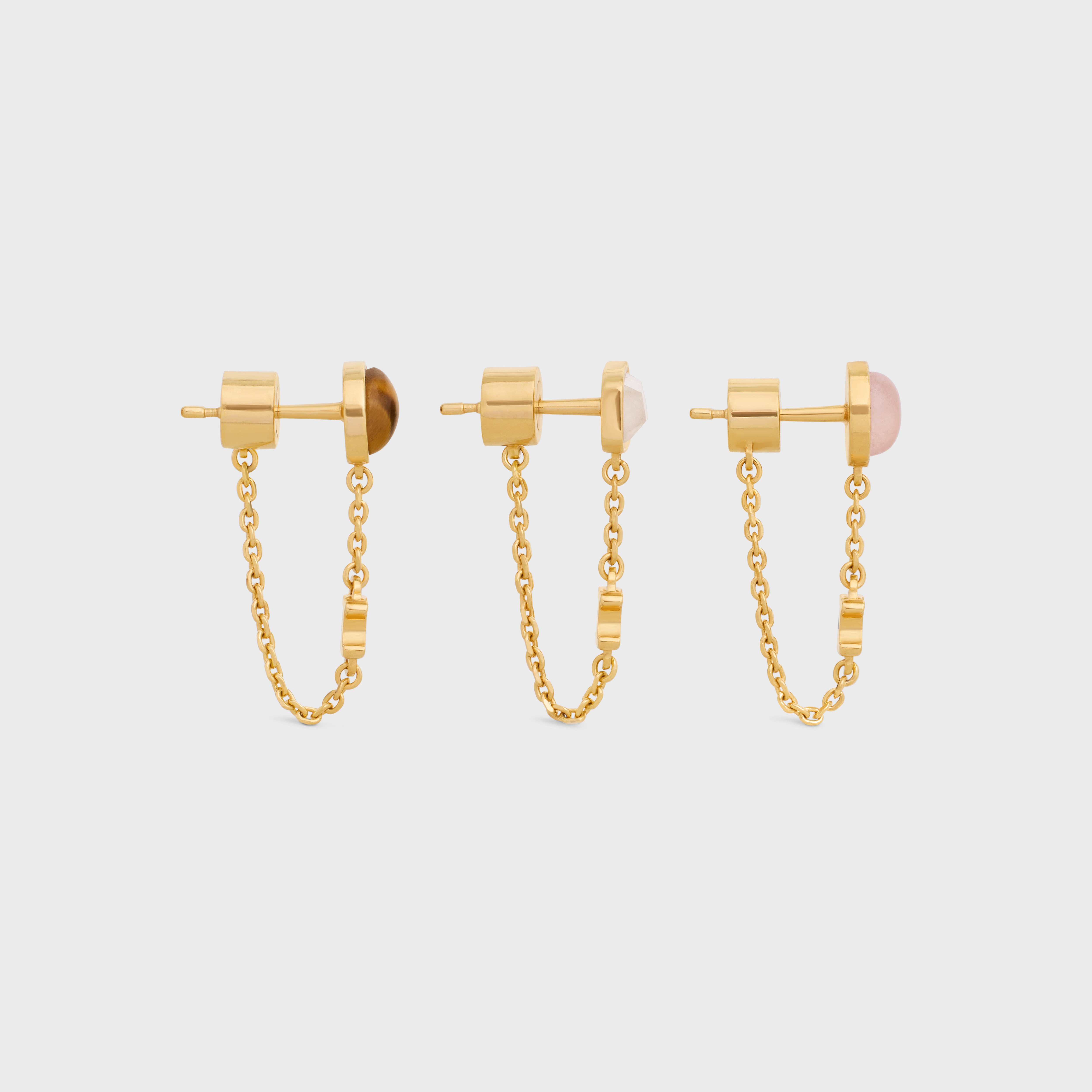 CELINE Triomphe Indie Set of 3 Earrings in Brass with Gold