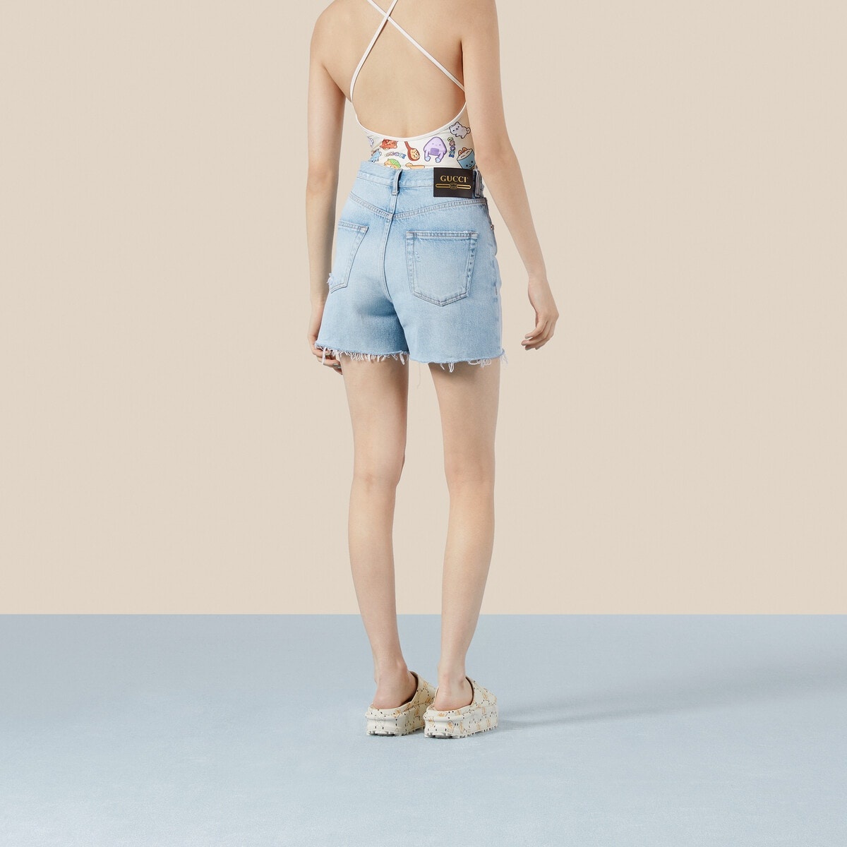 Denim short with animal embroidery - 6