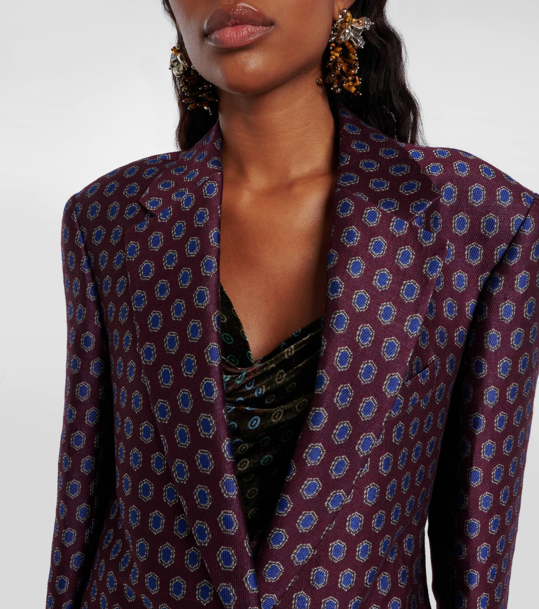 Printed wool, cotton, and linen-blend blazer - 4