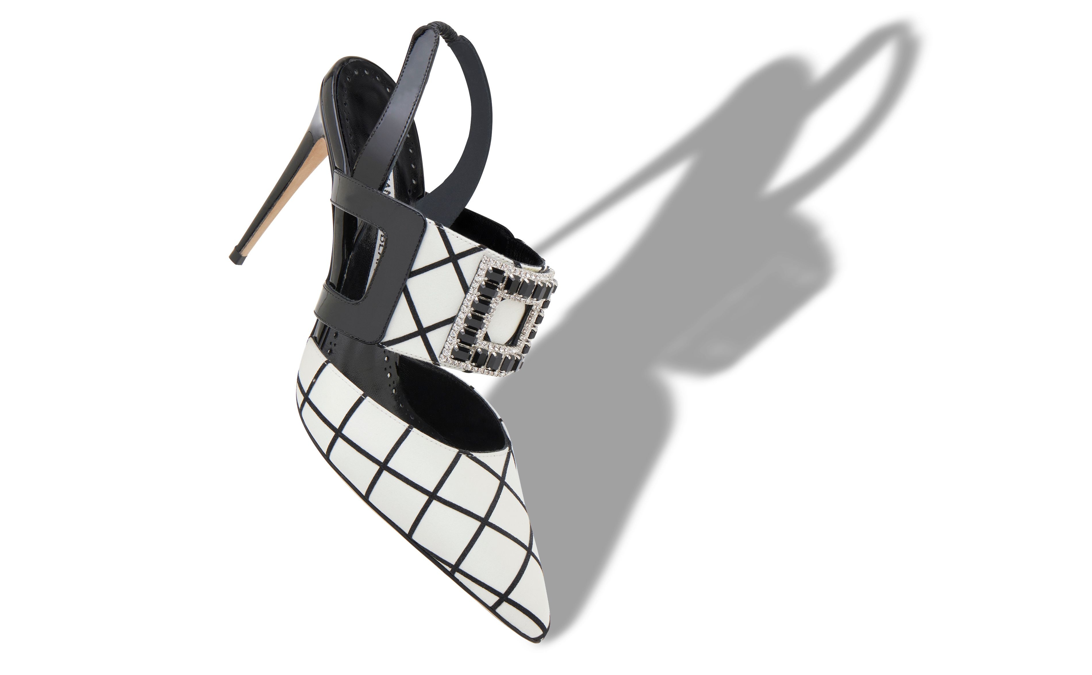 Black and White Satin Slingback Pumps - 2