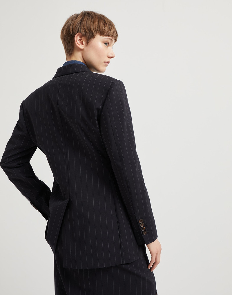 Brunello Cucinelli Virgin wool and cotton pinstripe blazer with monili outlook