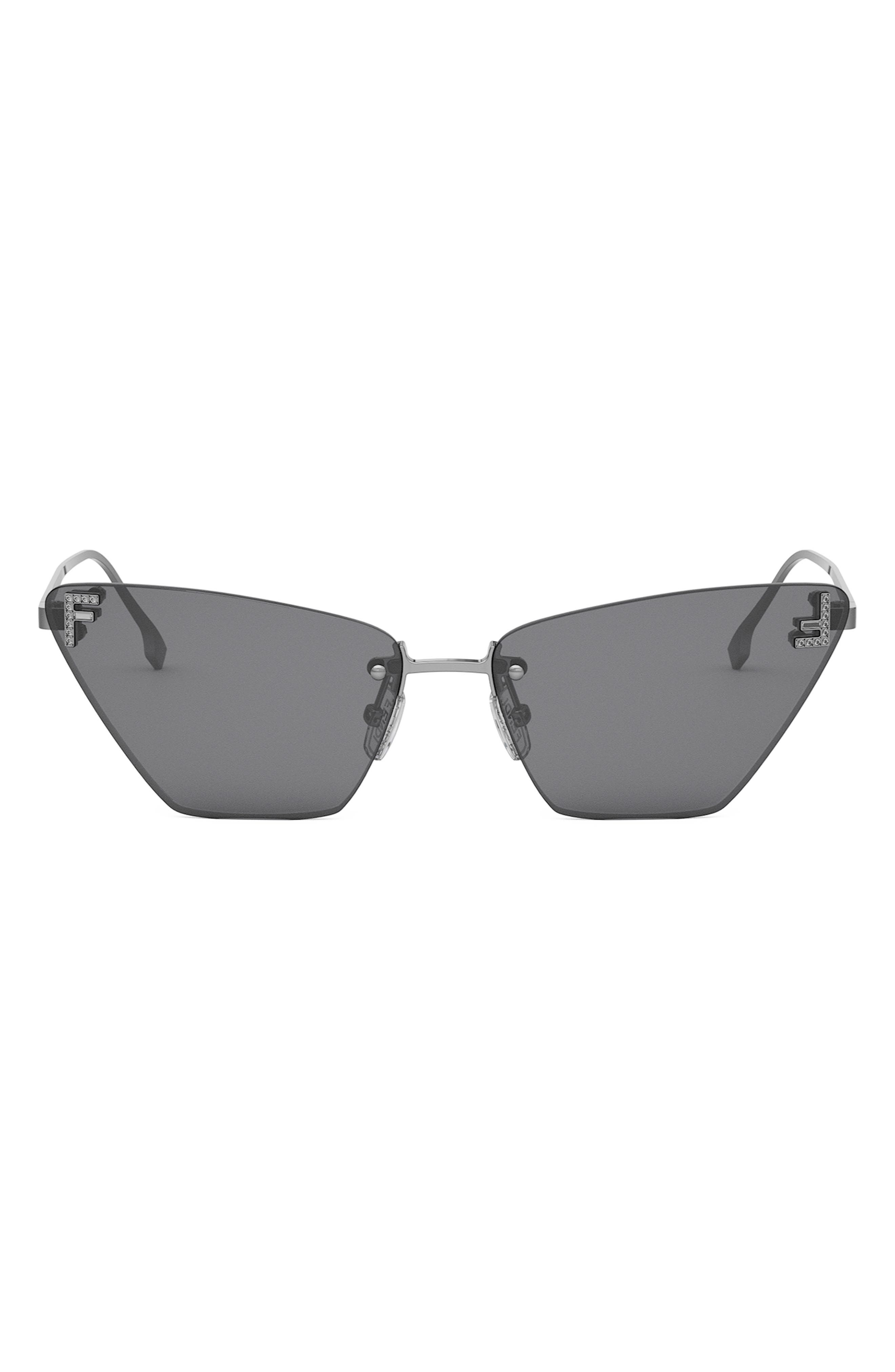 Fendi First Crystal 57mm Cat Eye Sunglasses in Shiny Light Ruthenium /Smoke at Nordstrom - 1