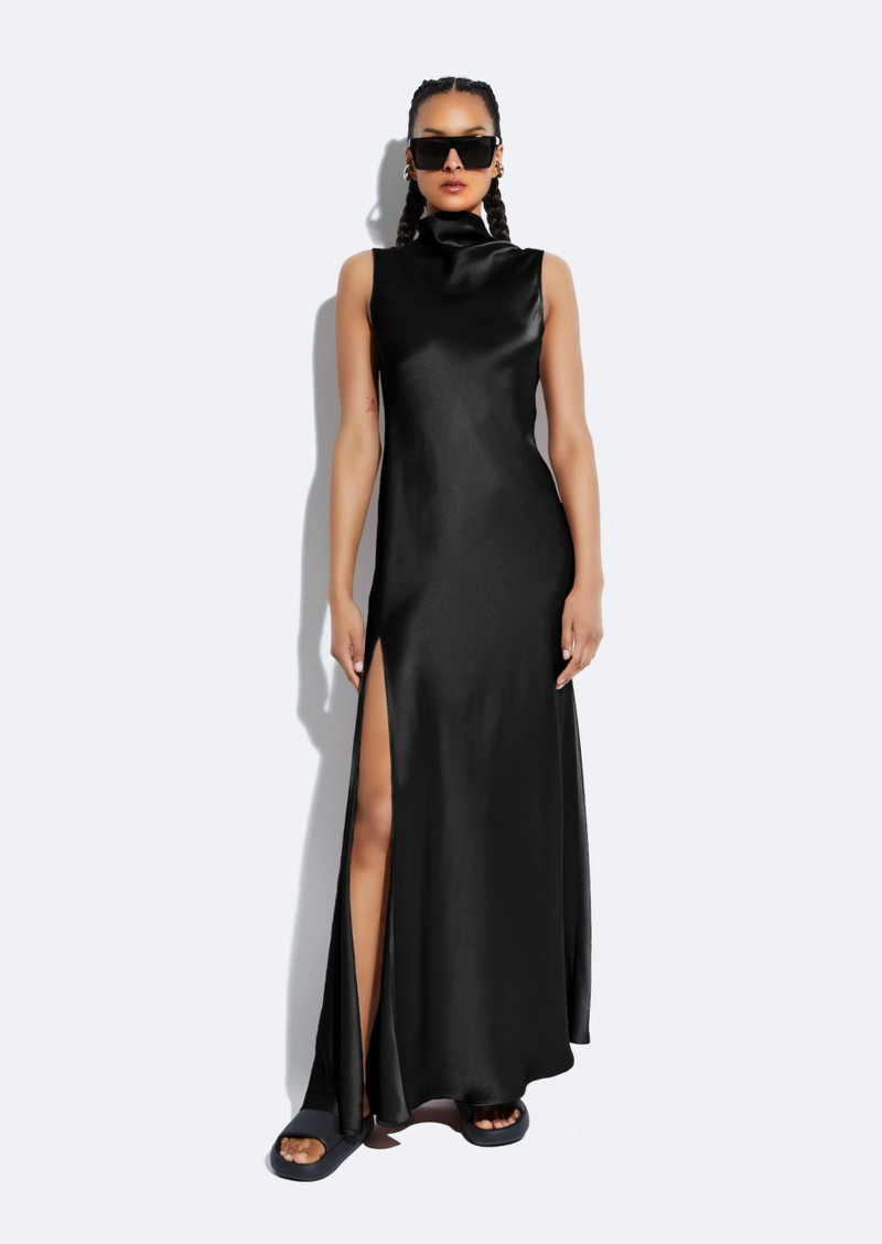 LAPOINTE Satin Drape Neck Sleeveless Dress outlook