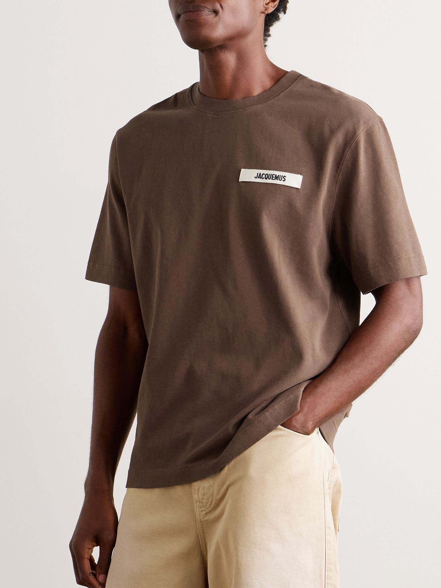Logo-Appliquéd Cotton-Jersey T-Shirt Chocolate - 3