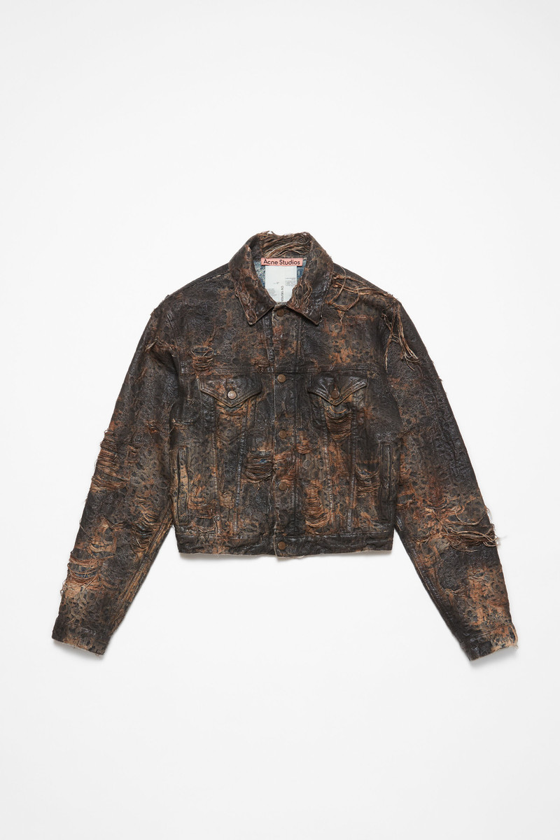 Distressed monogram denim jacket - Regular fit - Brown - 1