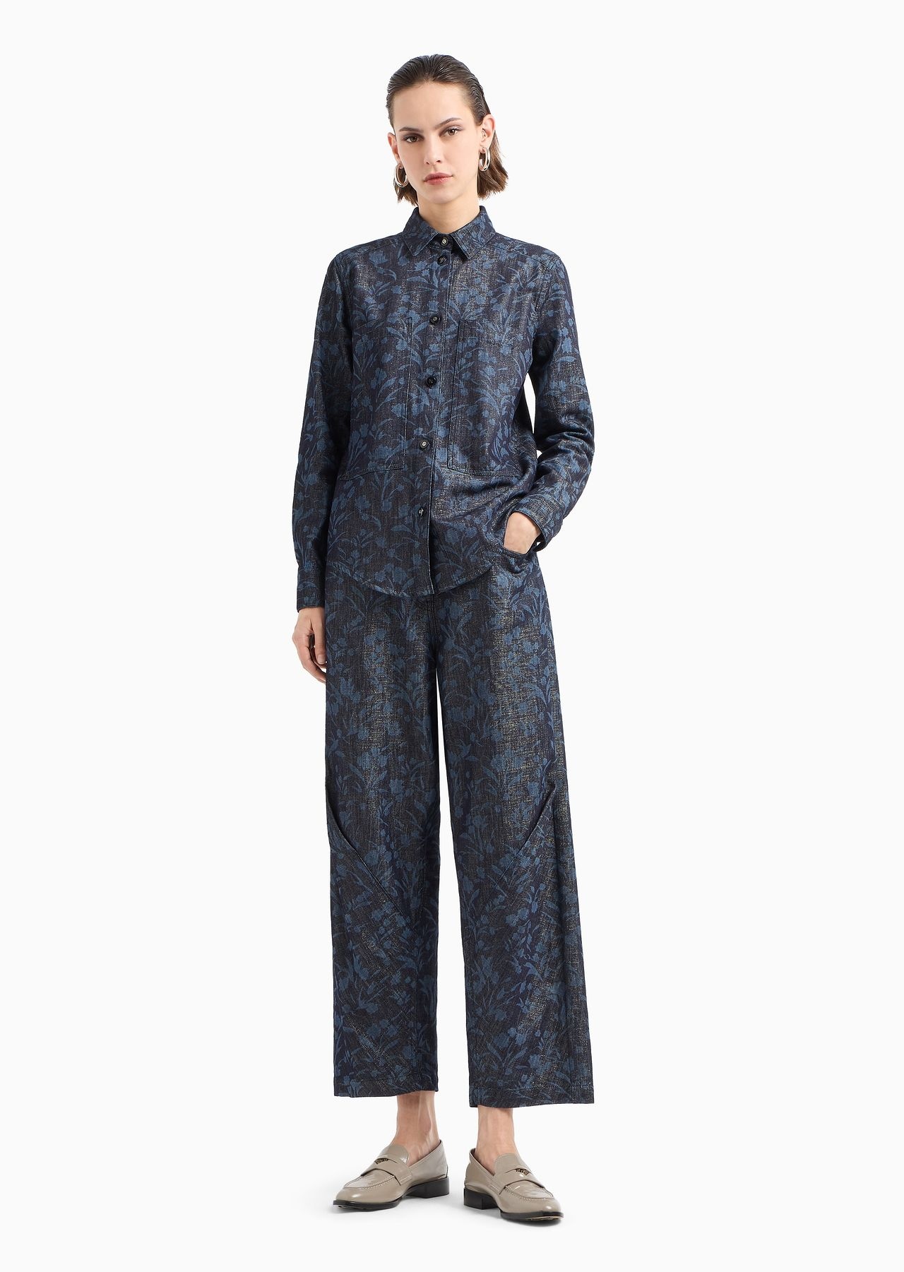 Denim Collection shirt in cotton, viscose and lurex denim with floral motif - 4