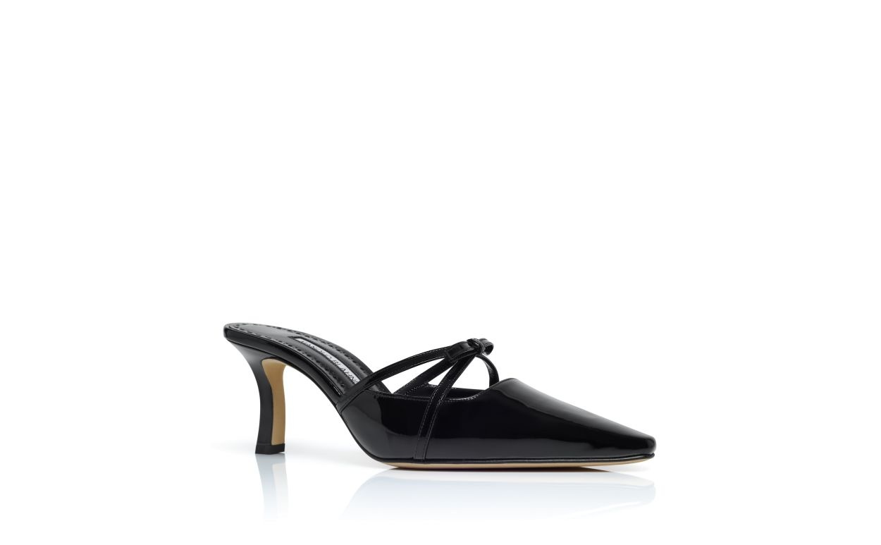 Black Patent Leather Bow Detail Mules - 3