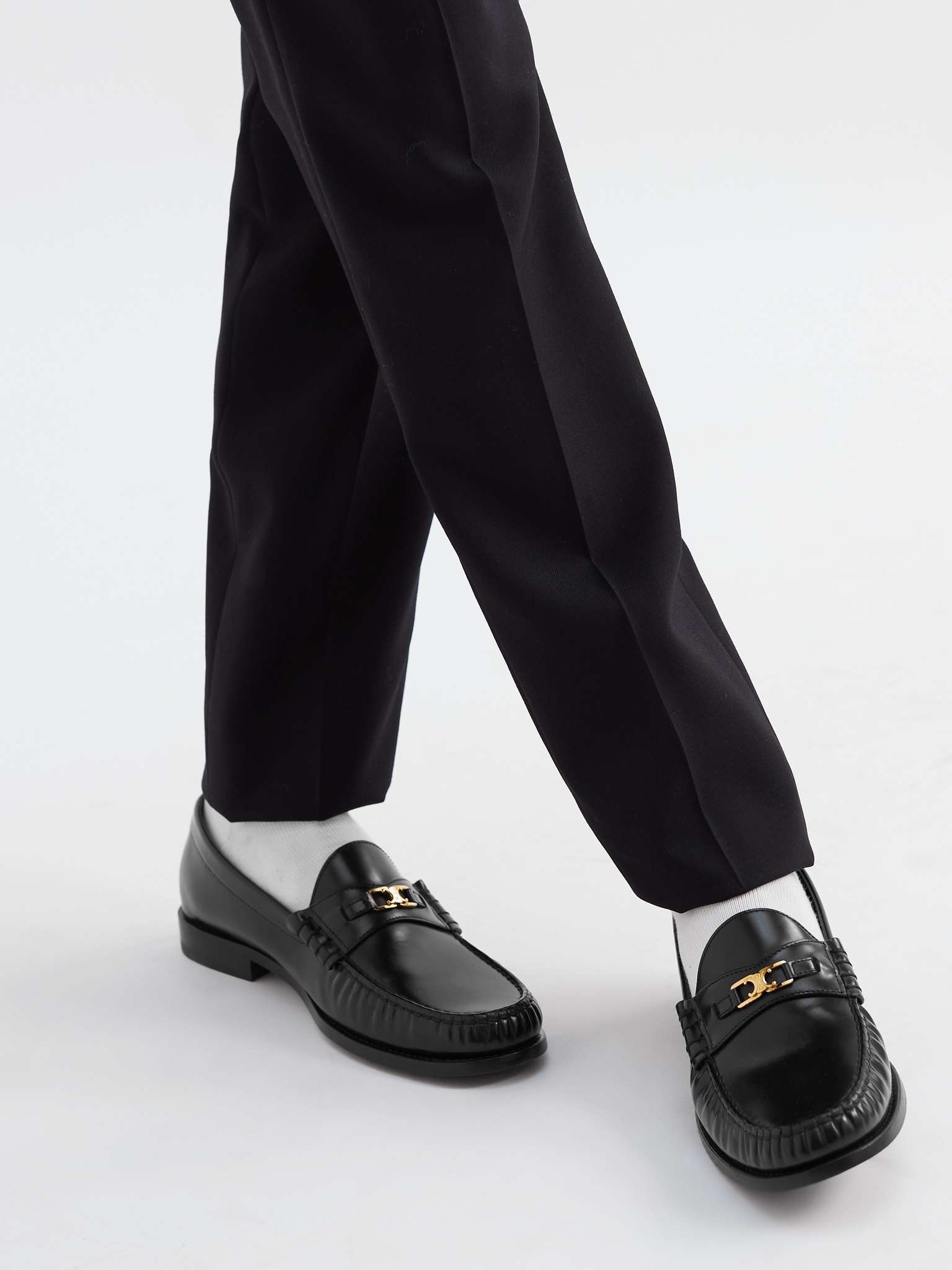 CELINE Triomphe Logo-Embellished Polished-Leather Loafers