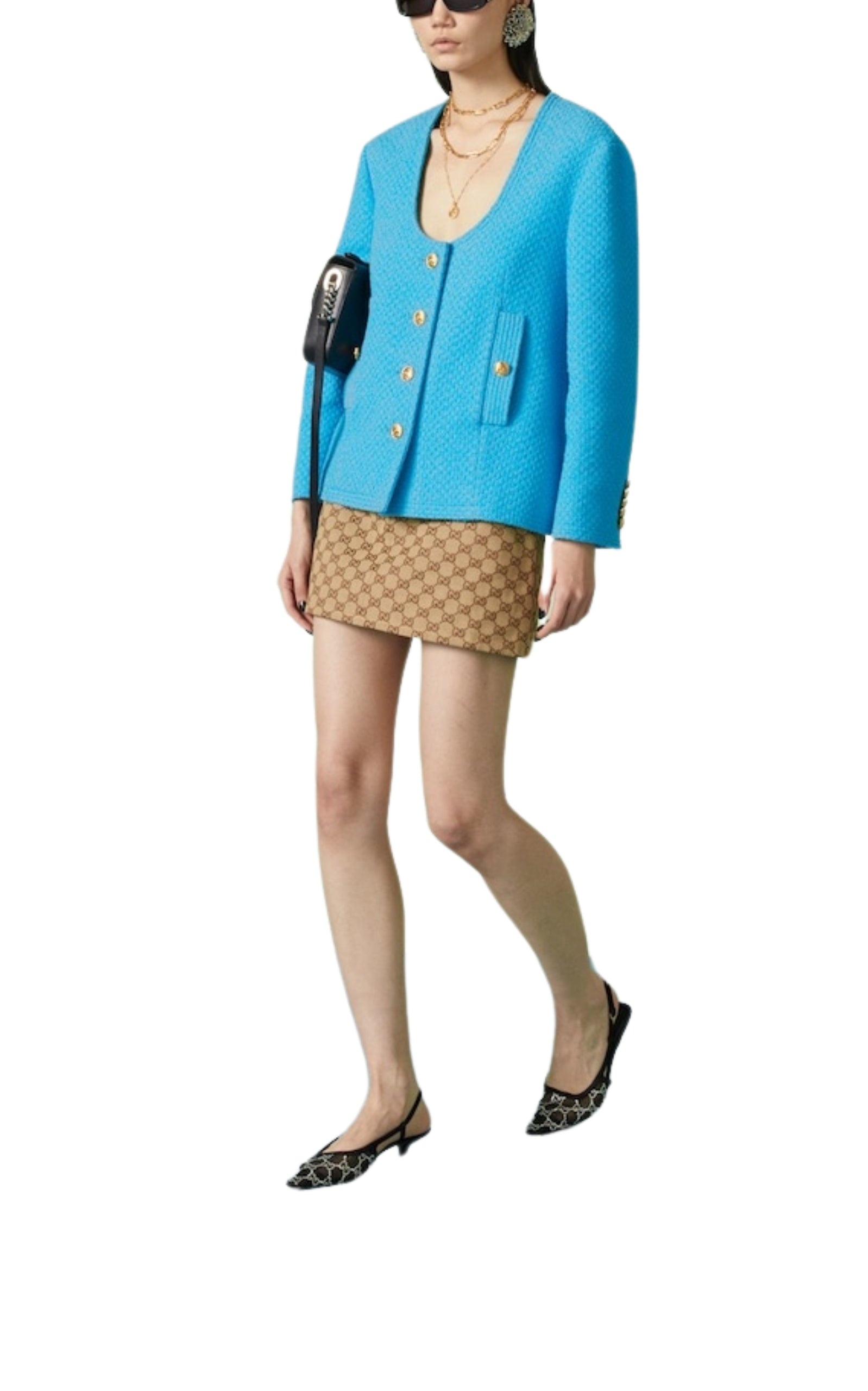 Blue Turquoise Cotton Tweed Jacket - 2