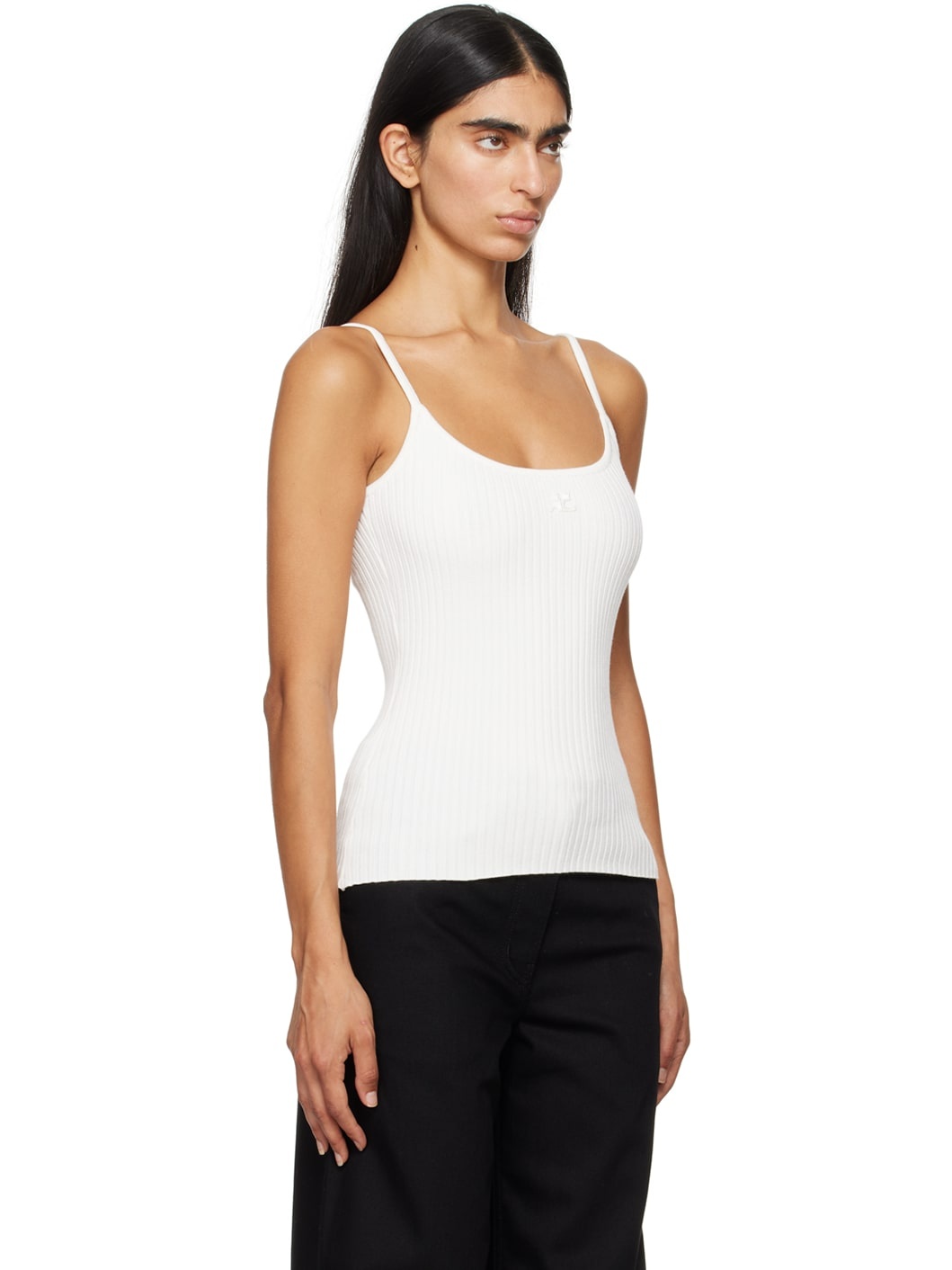 White Rib Knit Tank Top - 2