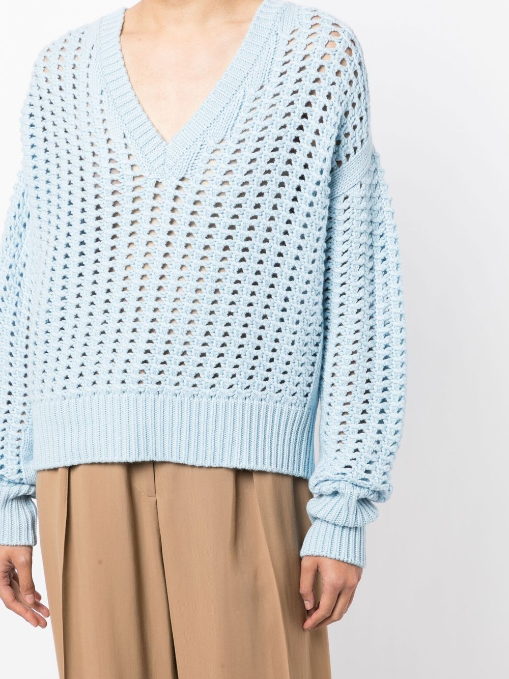 V-neck open-knit jumper - 5