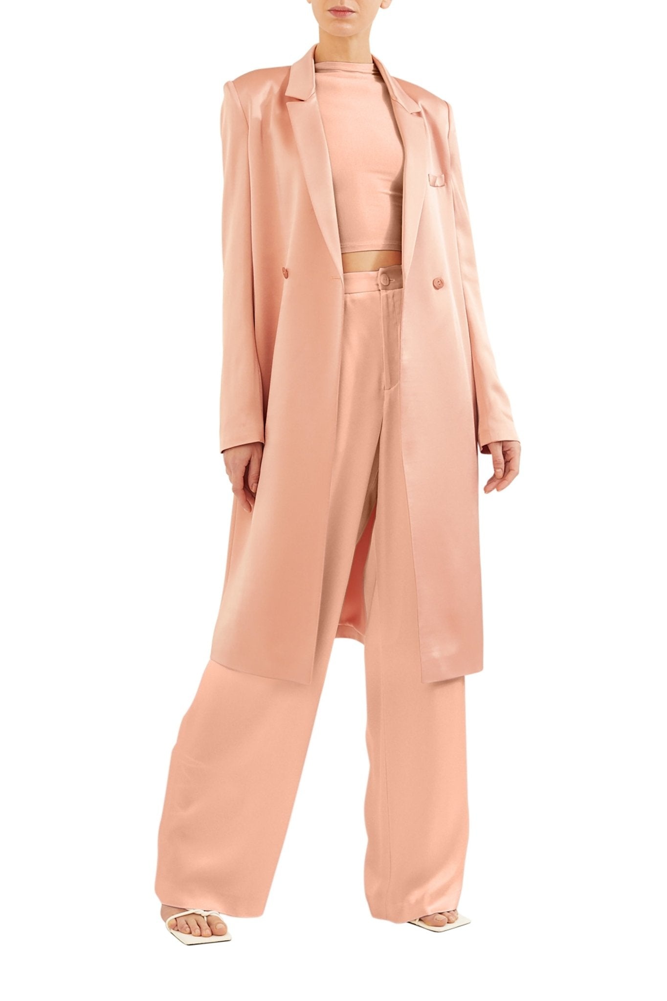 Satin Double Breasted Coat - 3