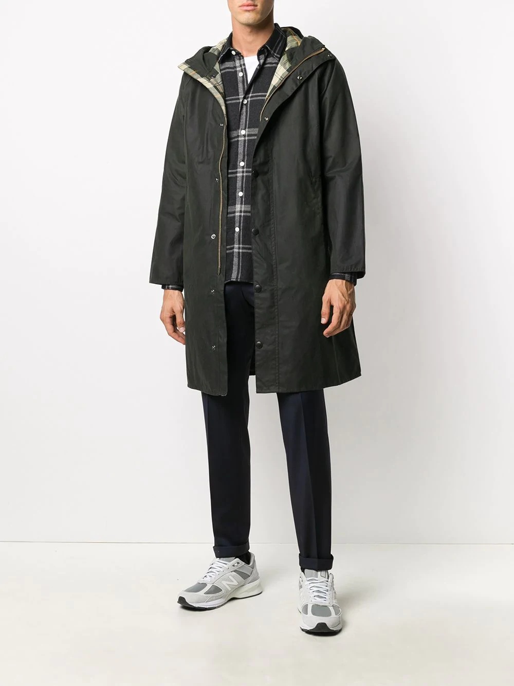 check lined hooded coat - 2