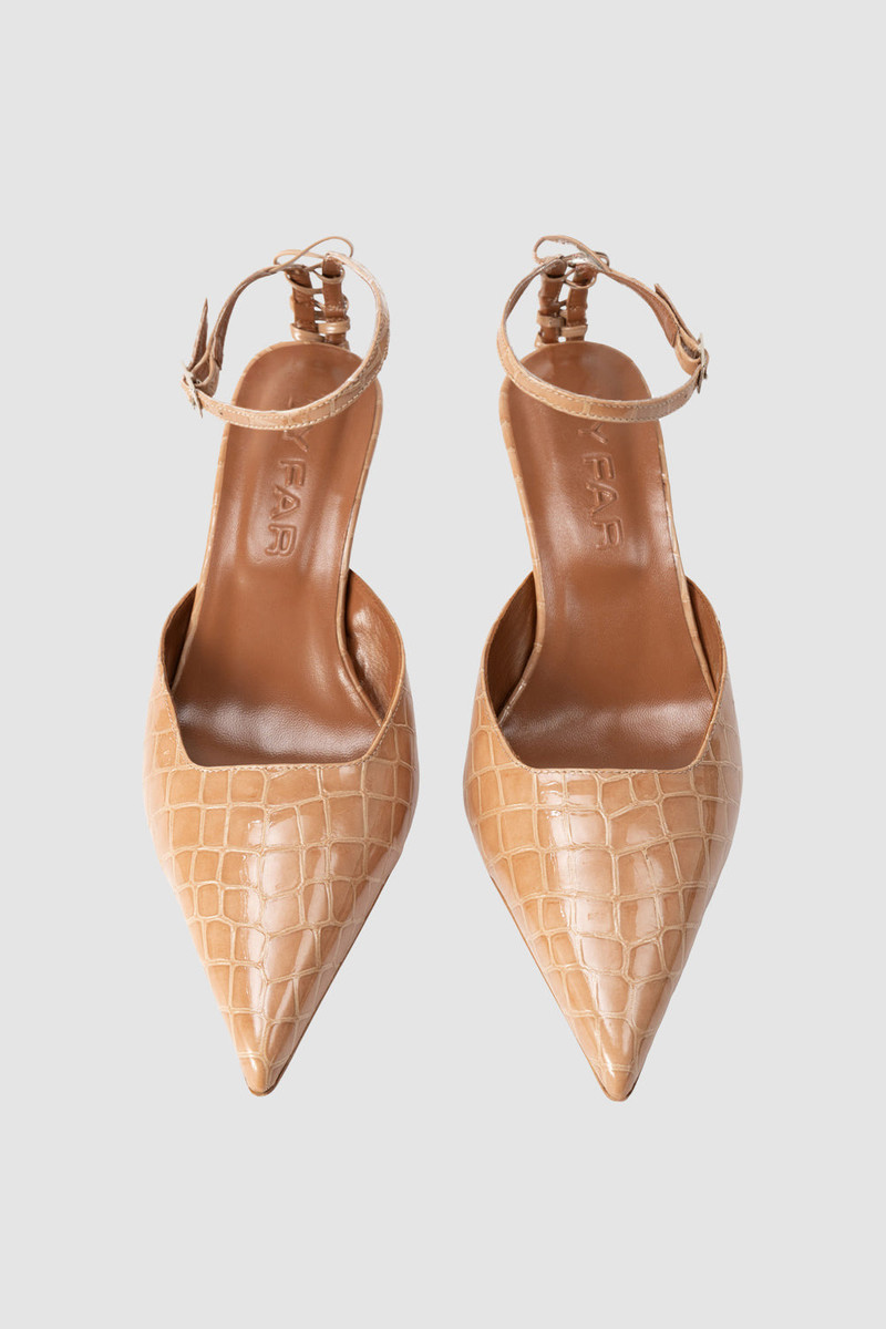 Teese Light Tan Croco Embossed Leather Pump 3