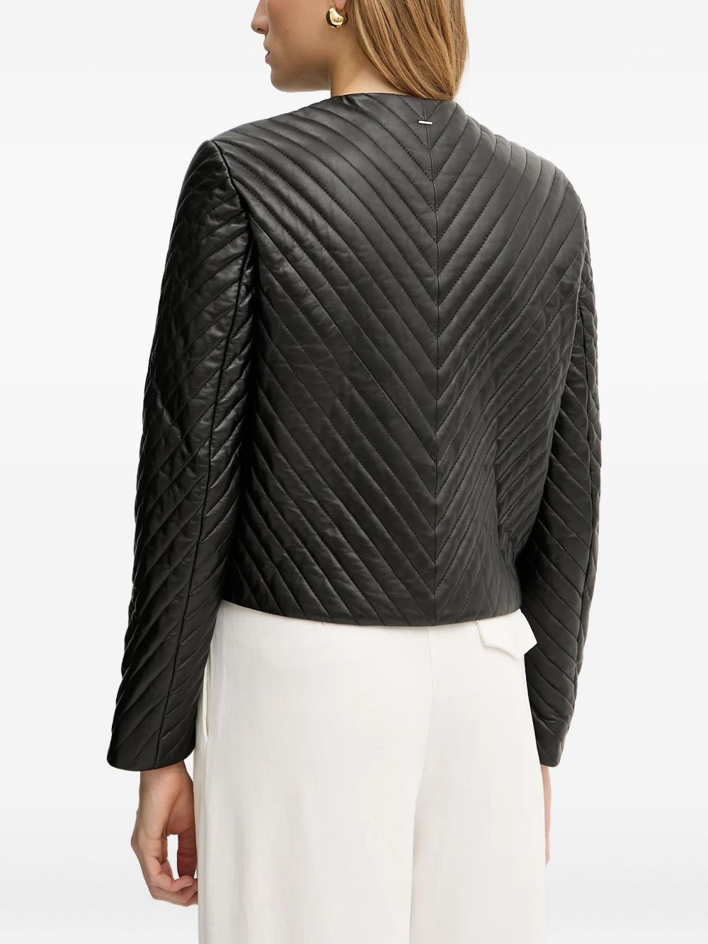 quilted-chevron cropped jacket - 3