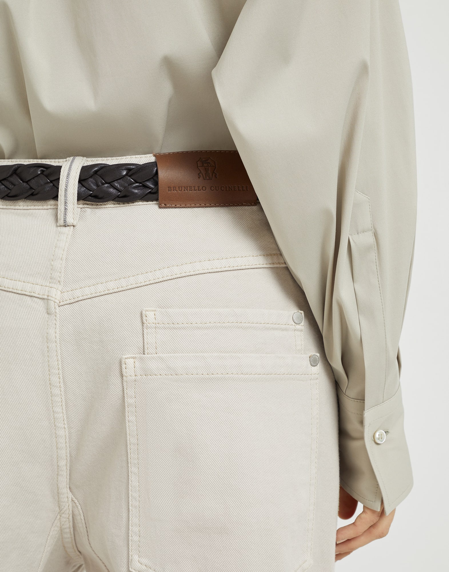Dyed denim soft curved trousers with monili - 3