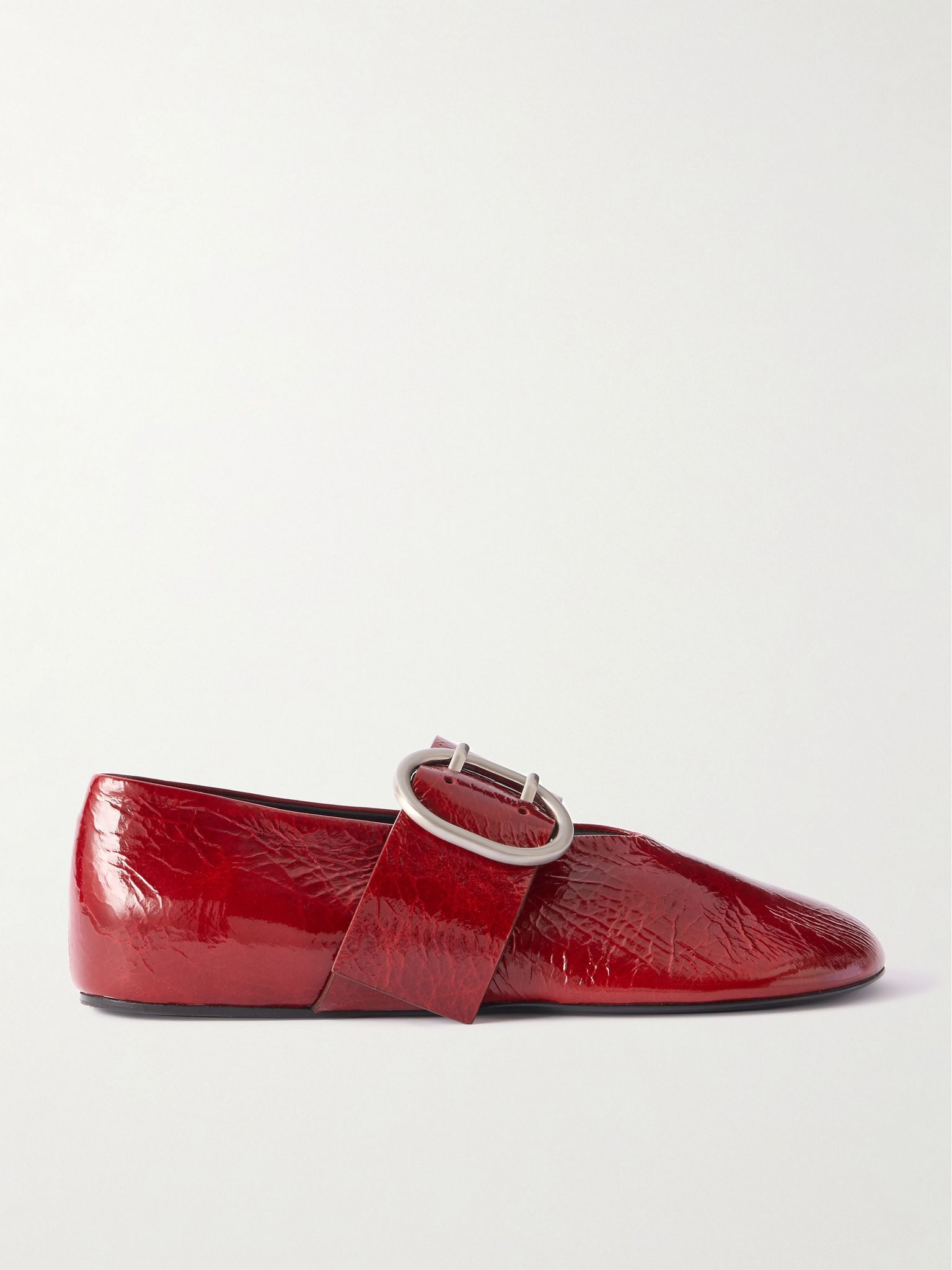 Crinkled patent-leather Mary-Jane ballet flats Red - 1
