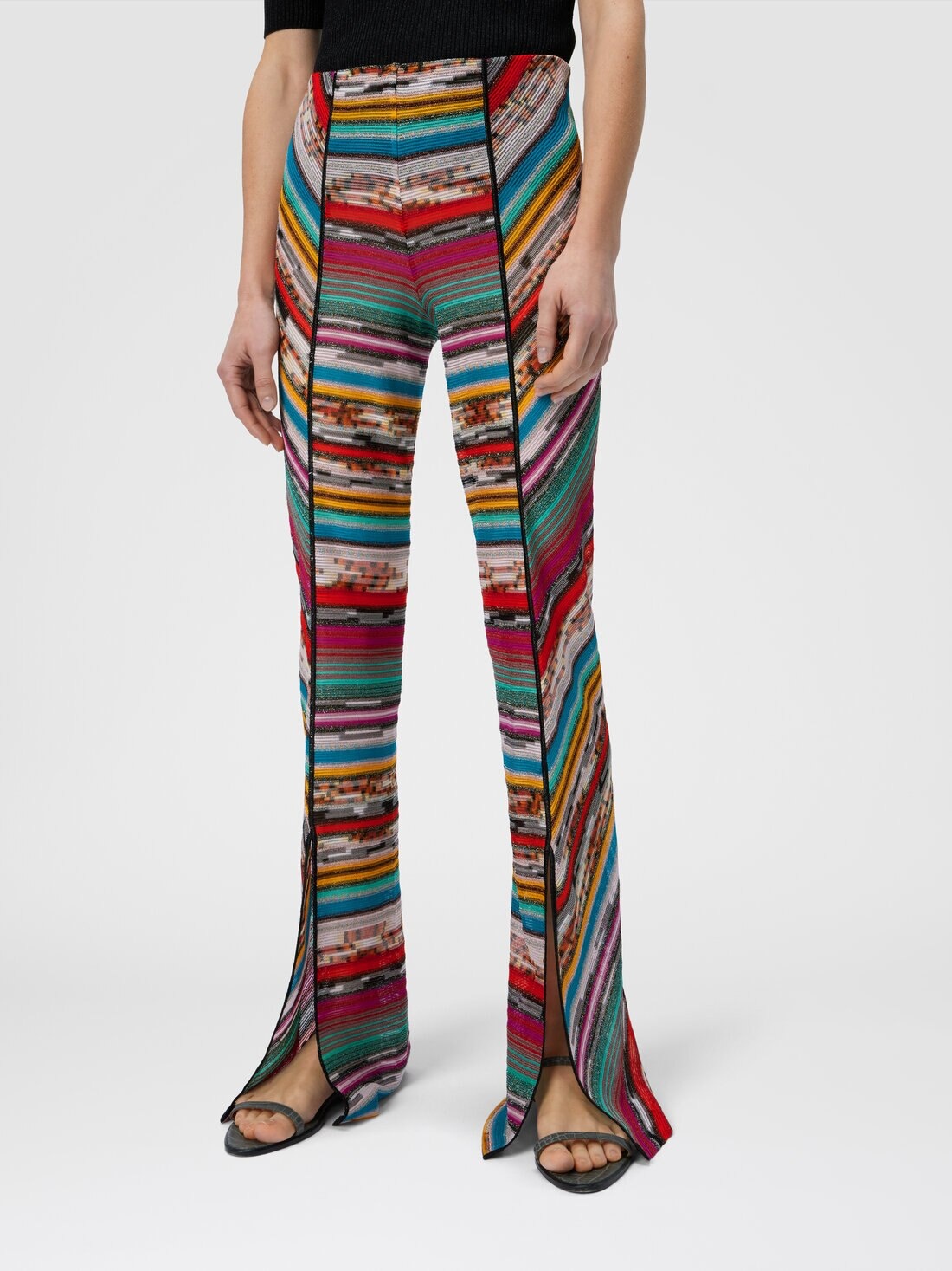 Lamé slub viscose trousers with slits at the bottom - 4