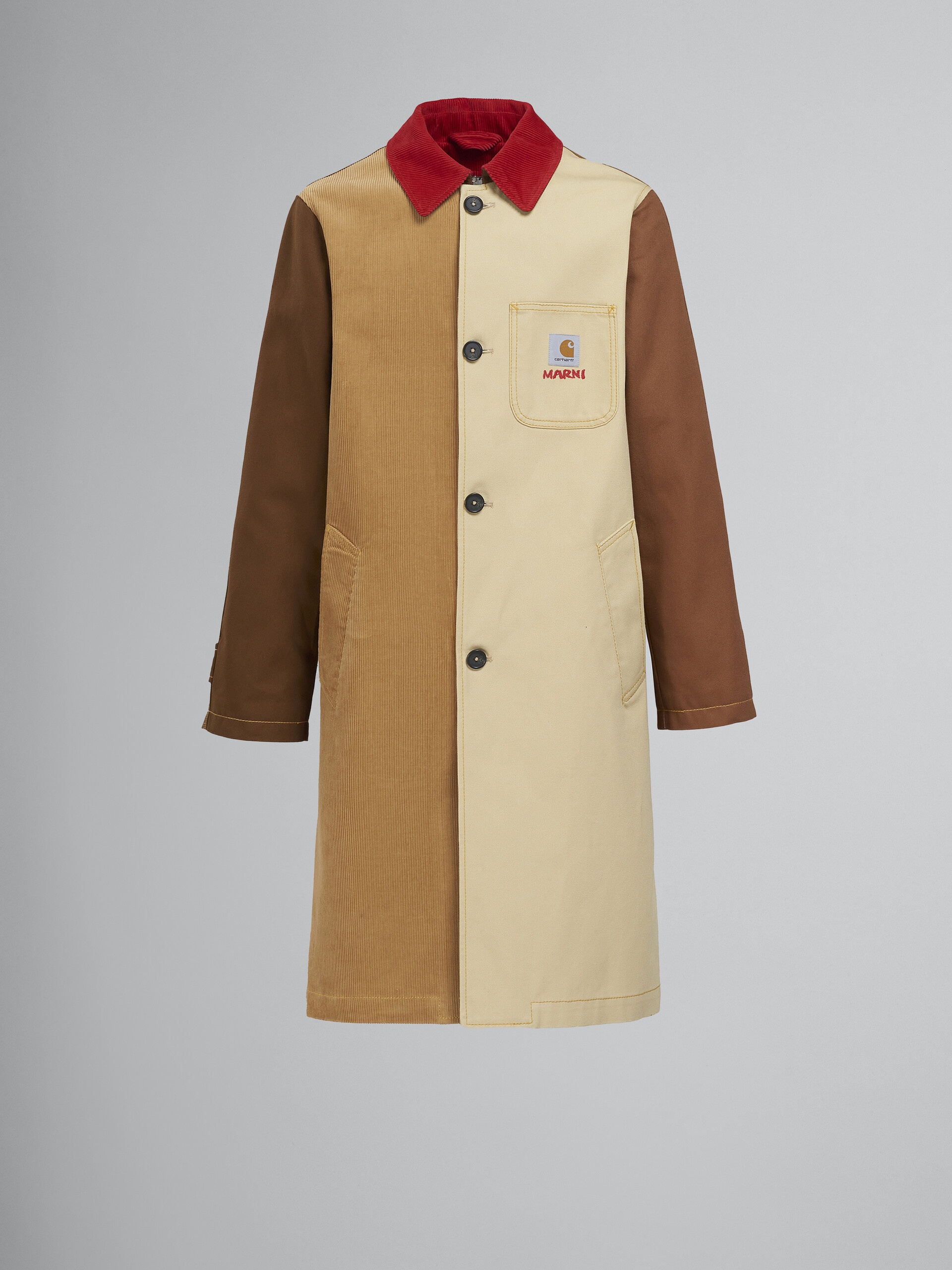 MARNI X CARHARTT WIP - BROWN COLOUR-BLOCK COAT - 1