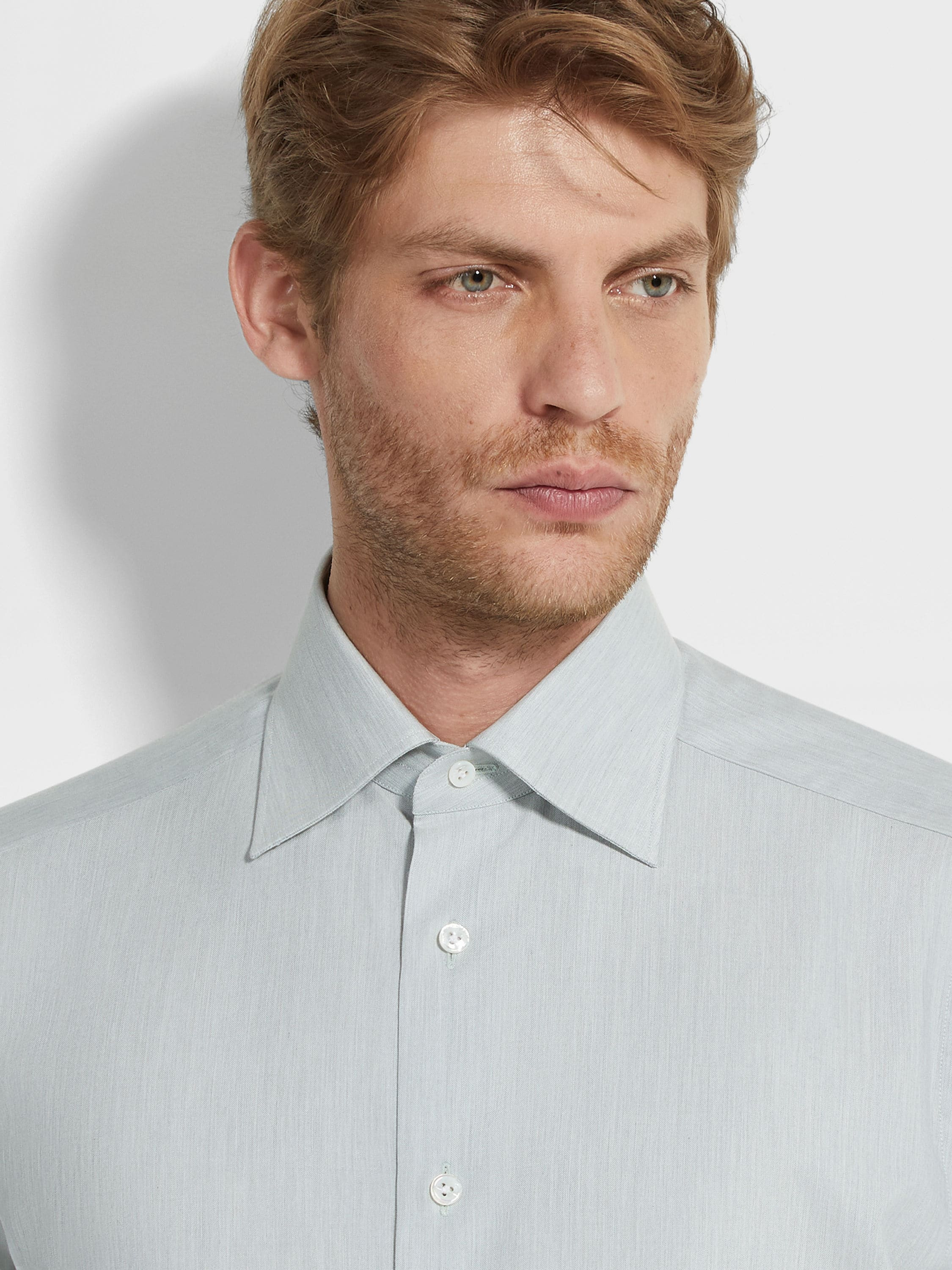 AQUA GREEN SILK COTTON AND CASHMERE SHIRT - 3