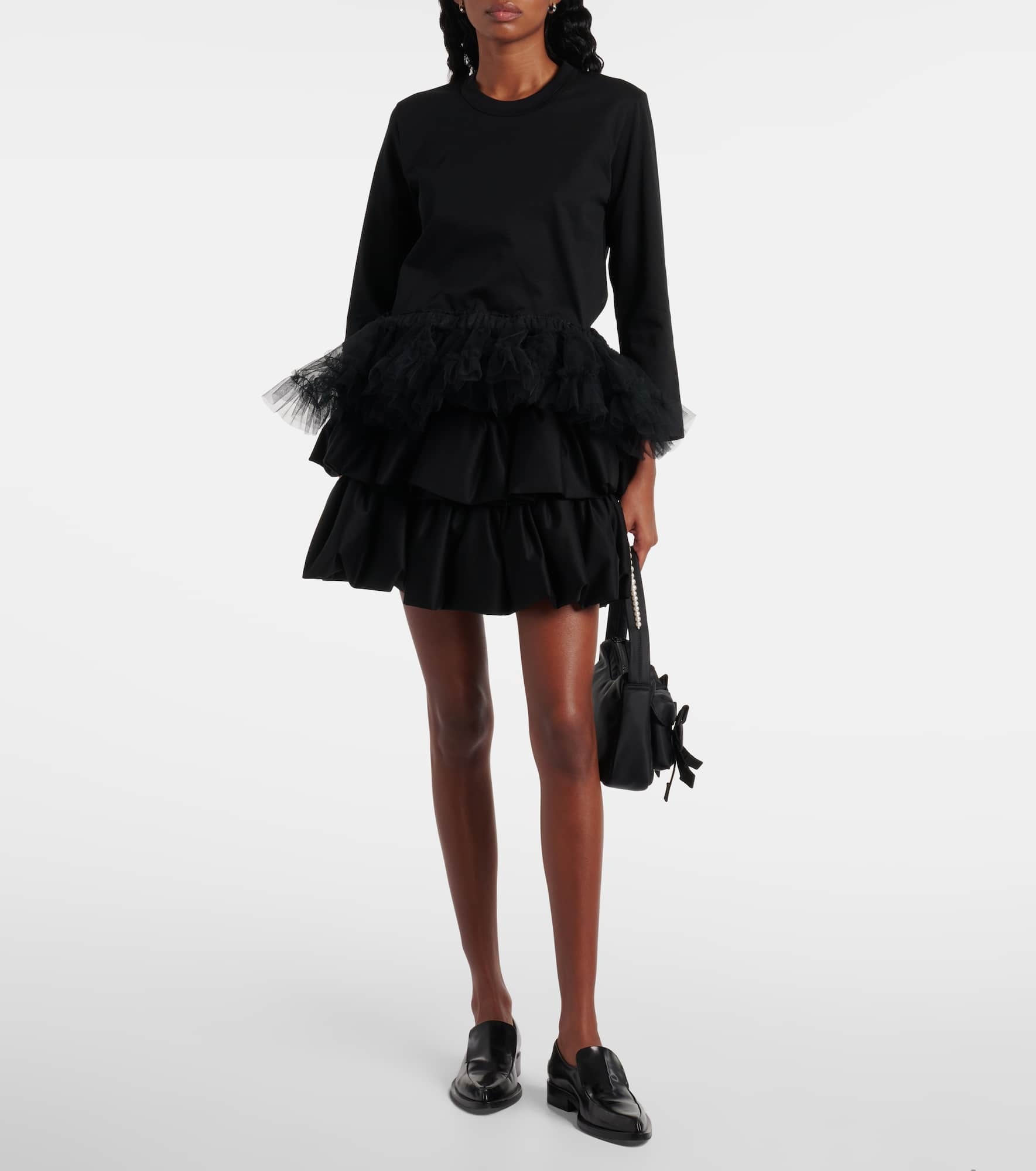 Tulle-trimmed cotton jersey top - 2